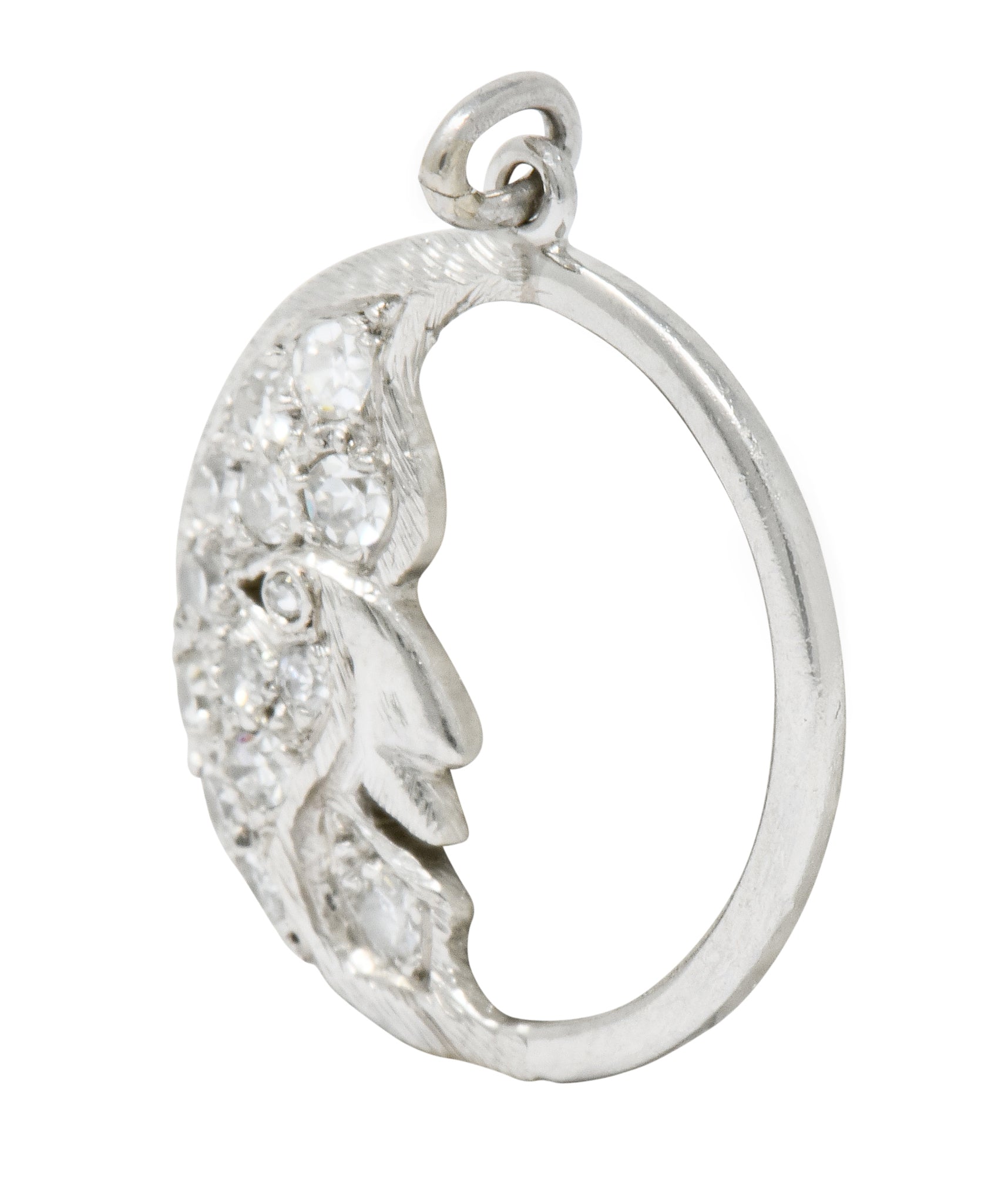 Art Deco Diamond Platinum Crescent Man-In-The-Moon Charm - Wilson's Estate Jewelry