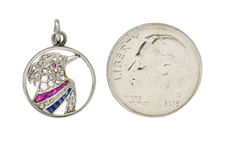 Art Deco Diamond Ruby Sapphire Platinum-topped 18 Karat Gold Heron Bird Charmcharm - Wilson's Estate Jewelry
