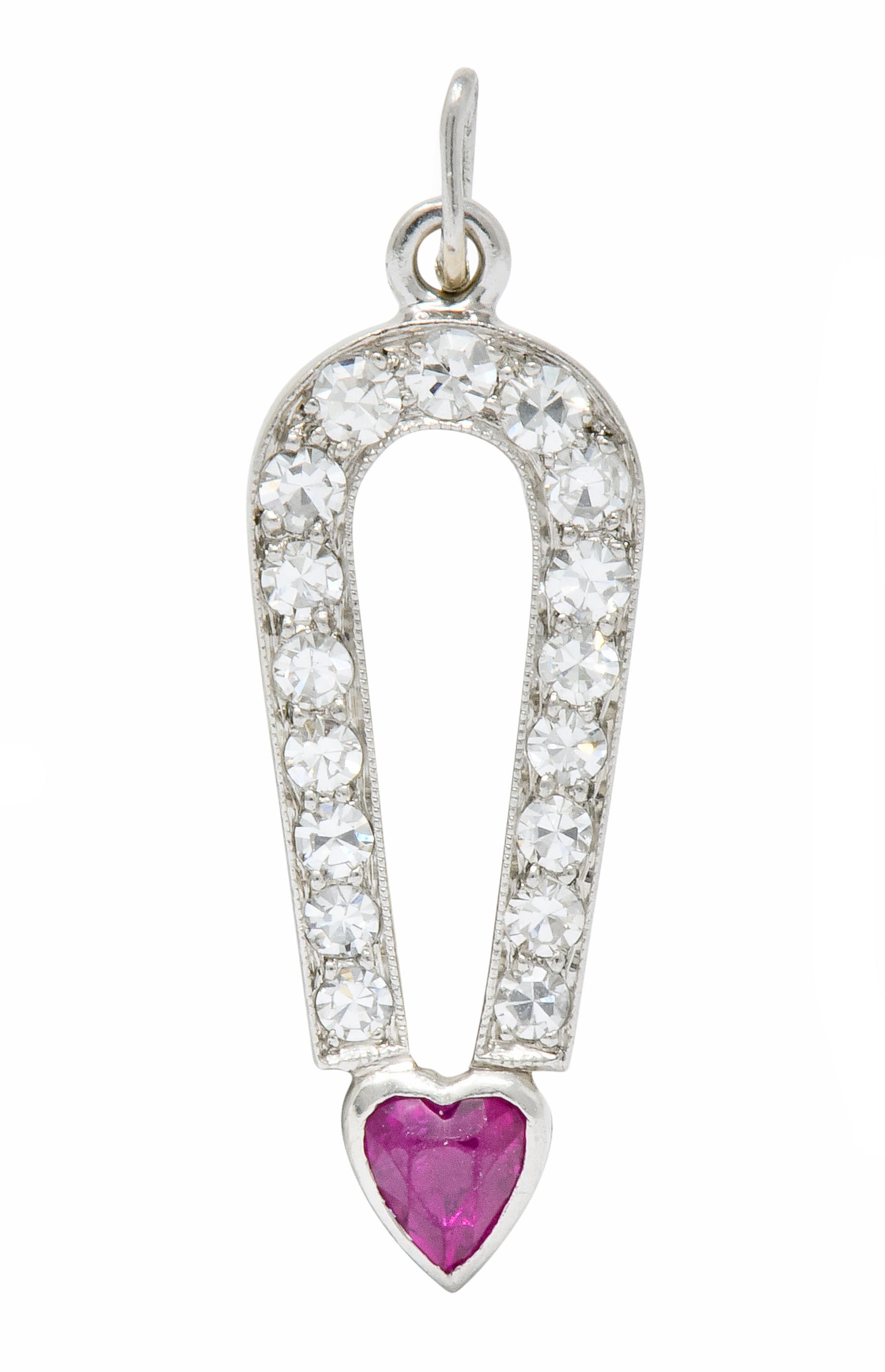 Art Deco Ruby Diamond Platinum Love Magnet Heart Charm - Wilson's Estate Jewelry