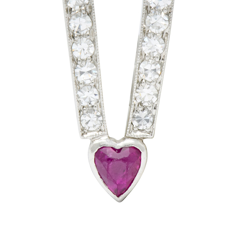 Art Deco Ruby Diamond Platinum Love Magnet Heart Charm - Wilson's Estate Jewelry