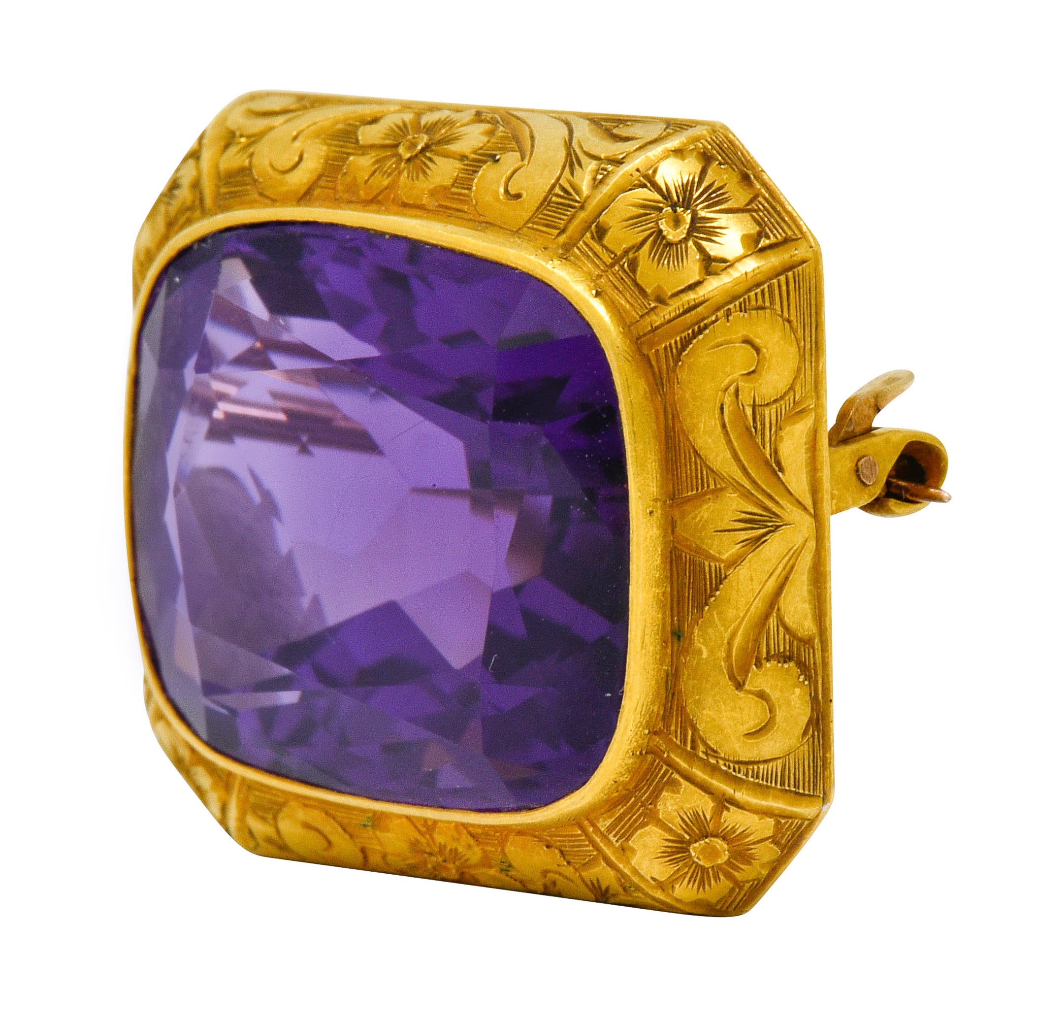 .11111 *Alling & Co. Art Nouveau Amethyst 14 Karat Gold Floral Watch Pin Brooch - Wilson's Estate Jewelry