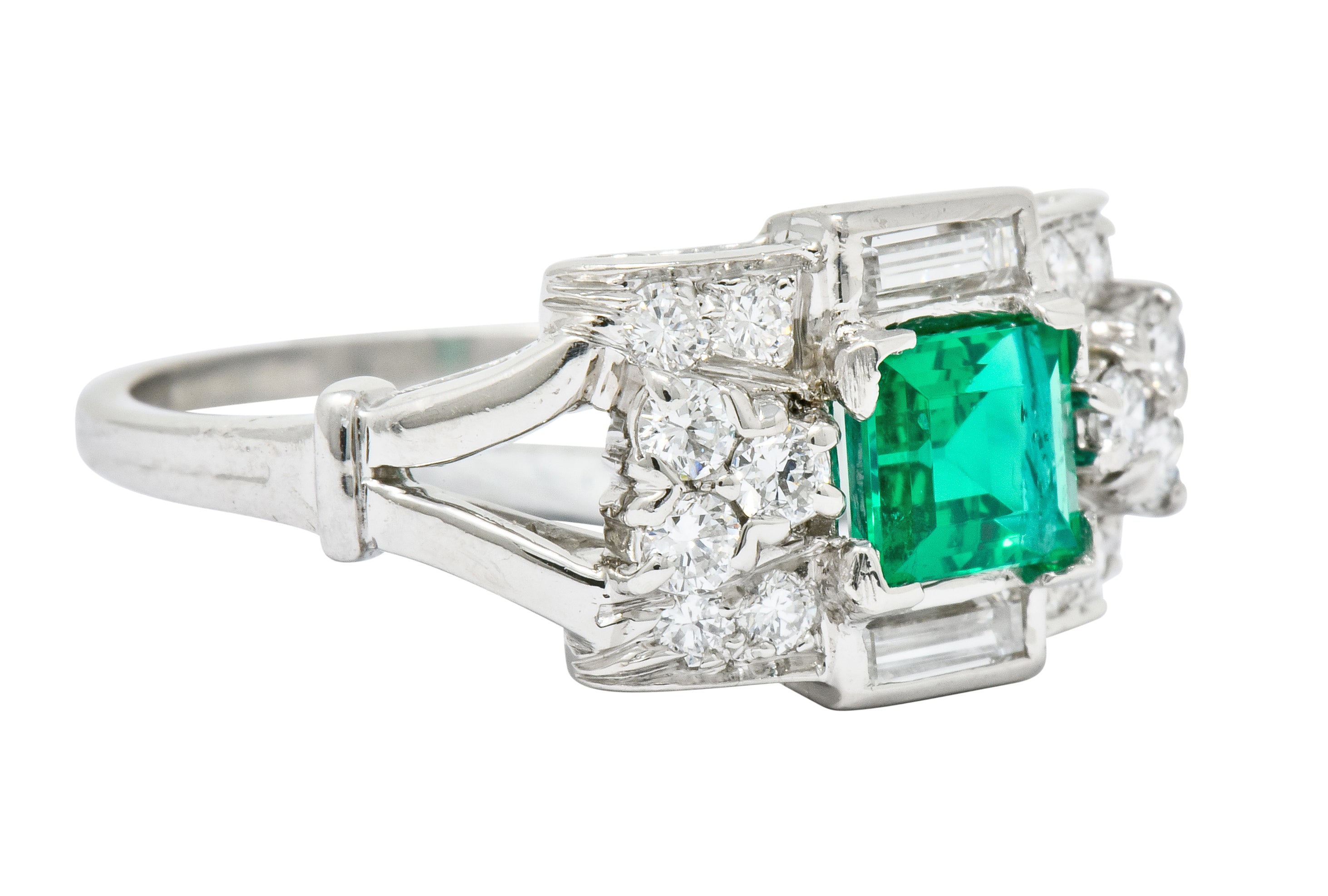 Tiffany & Co. Emerald Diamond Platinum Ring Circa 1950 - Wilson's Estate Jewelry