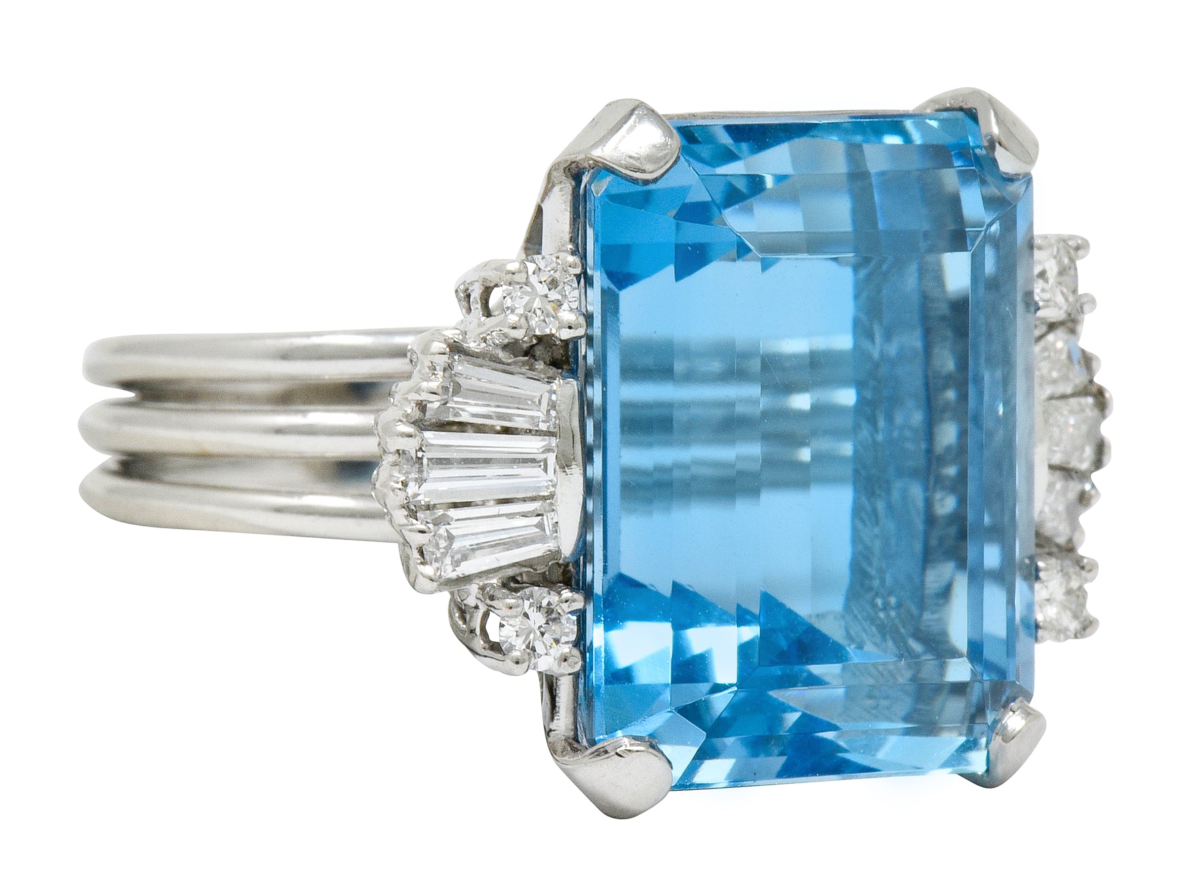 .11111 *1950's Mid-Century 15.40 CTW Aquamarine Diamond Platinum Cocktail Ring - Wilson's Estate Jewelry