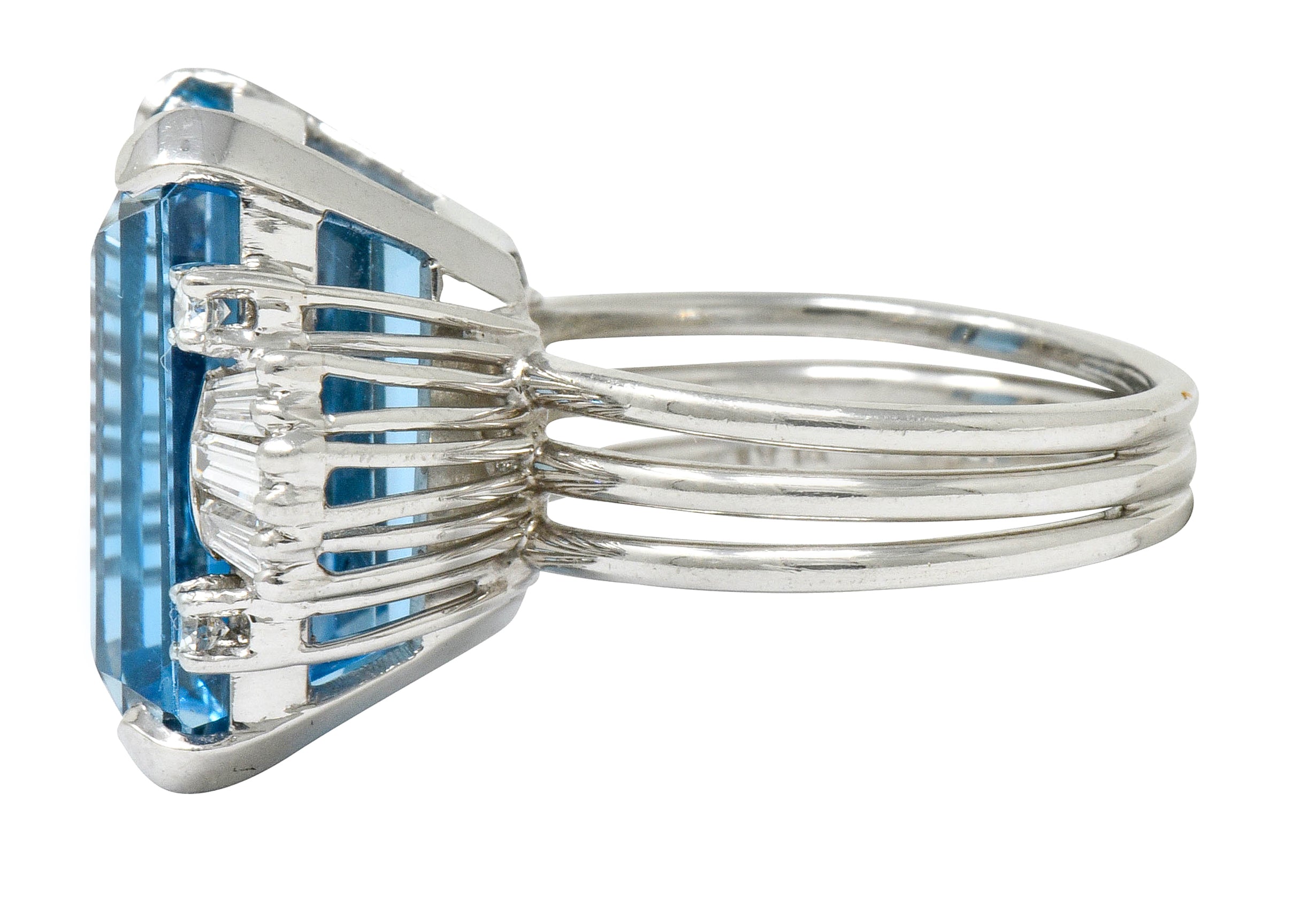 .11111 *1950's Mid-Century 15.40 CTW Aquamarine Diamond Platinum Cocktail Ring - Wilson's Estate Jewelry