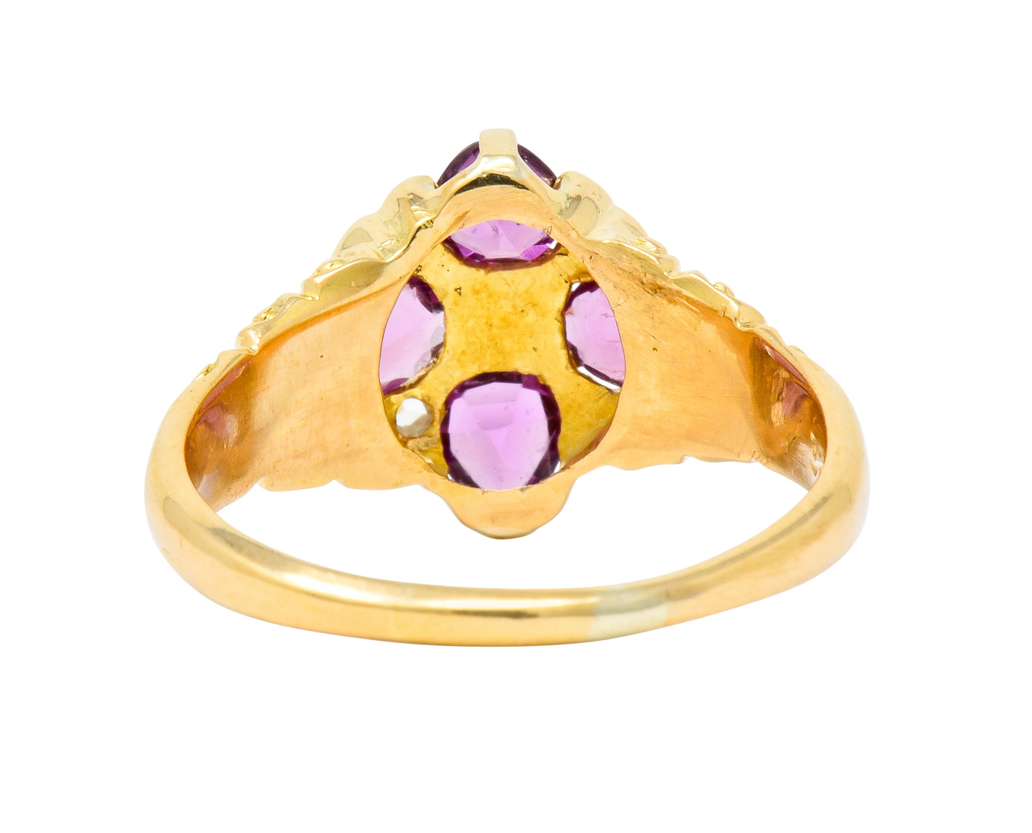 Victorian Rhodalite Garnet Rose Cut Diamond 9 Karat Gold Floral Cluster Ring - Wilson's Estate Jewelry