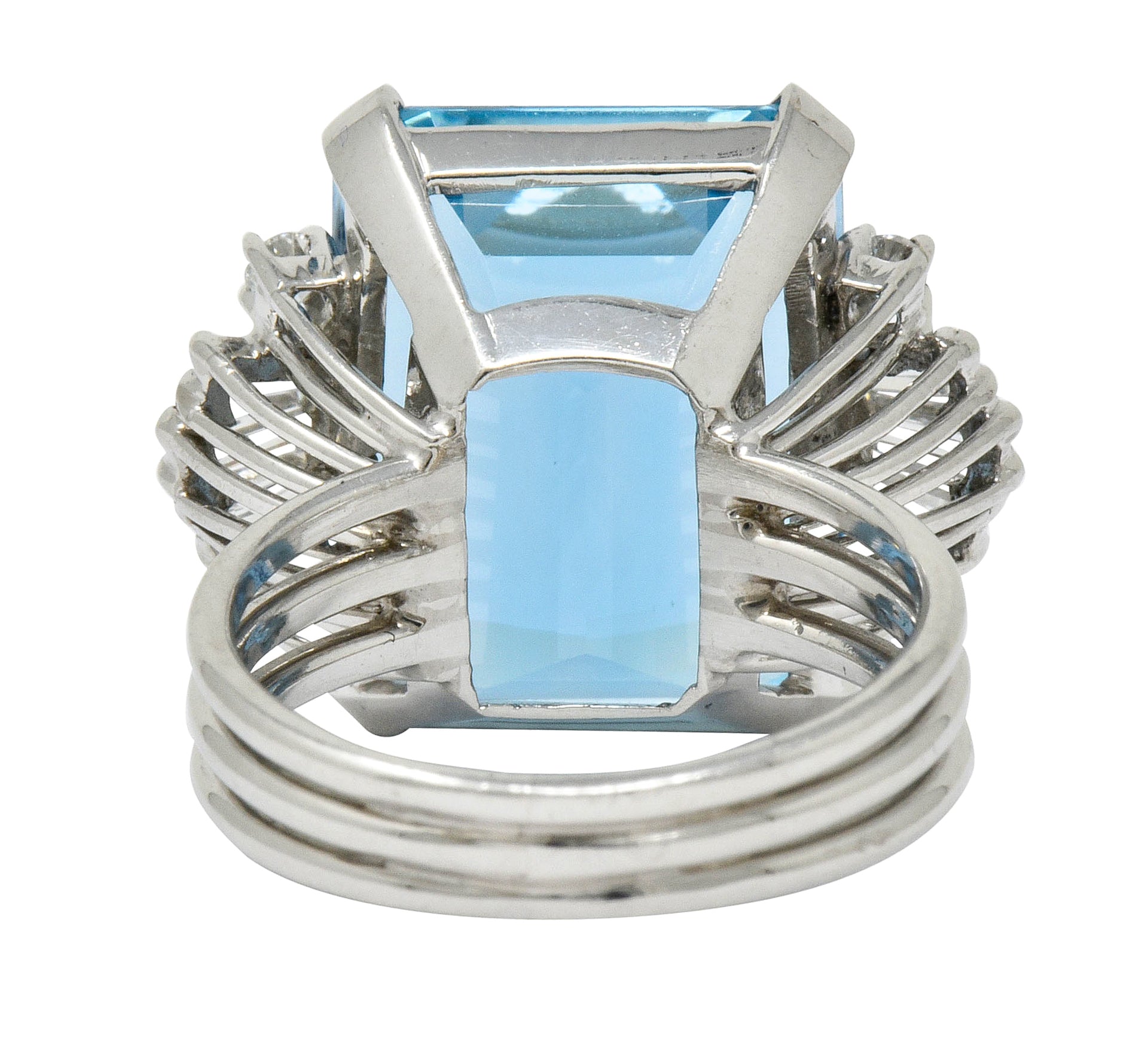 .11111 *1950's Mid-Century 15.40 CTW Aquamarine Diamond Platinum Cocktail Ring - Wilson's Estate Jewelry