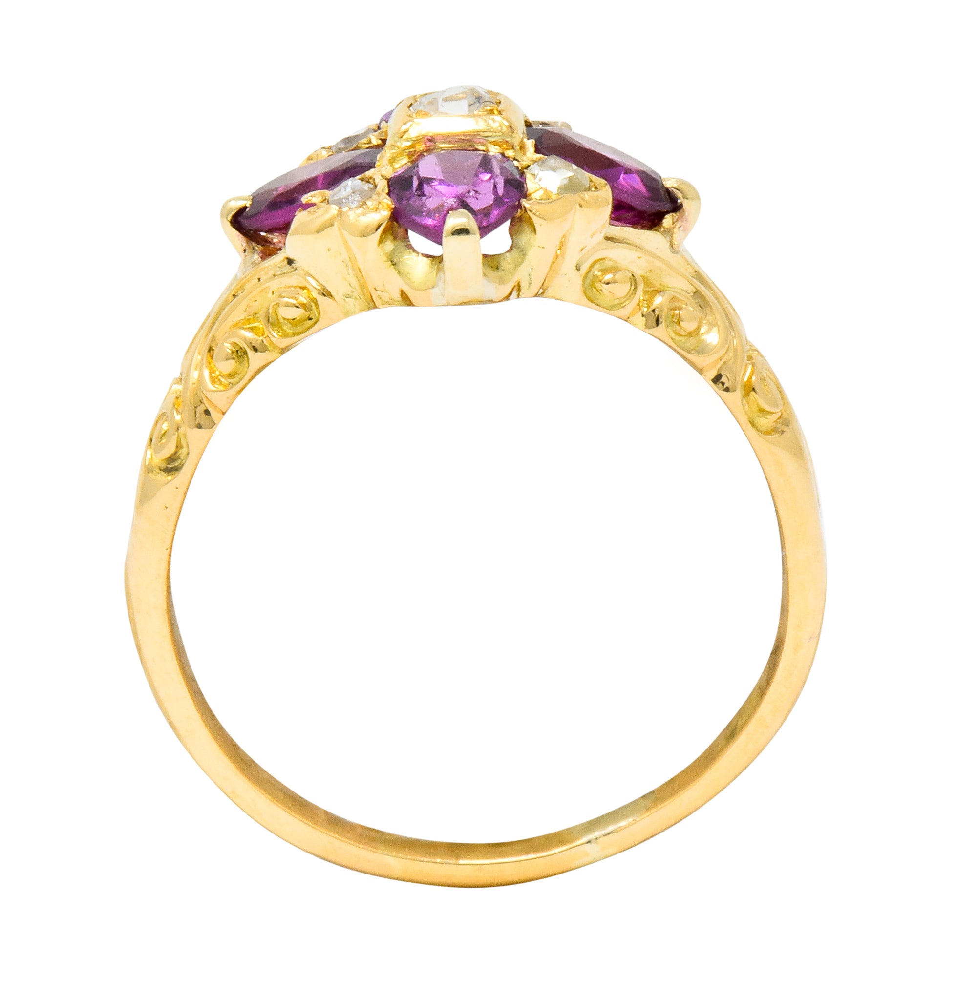 Victorian Rhodalite Garnet Rose Cut Diamond 9 Karat Gold Floral Cluster Ring - Wilson's Estate Jewelry