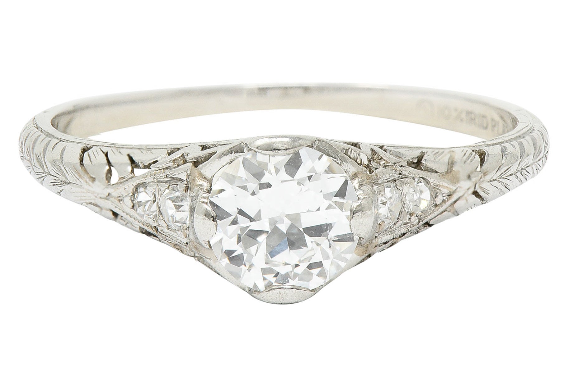 Edwardian 0.70 CTW Diamond Platinum Foliate Engagement RingRing - Wilson's Estate Jewelry