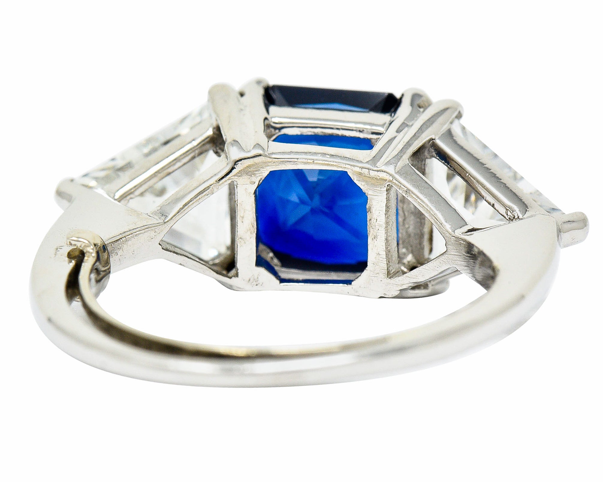 1950's Mid-Century 4.59 CTW No Heat Sapphire Diamond Platinum Three Stone Ring GIARing - Wilson's Estate Jewelry