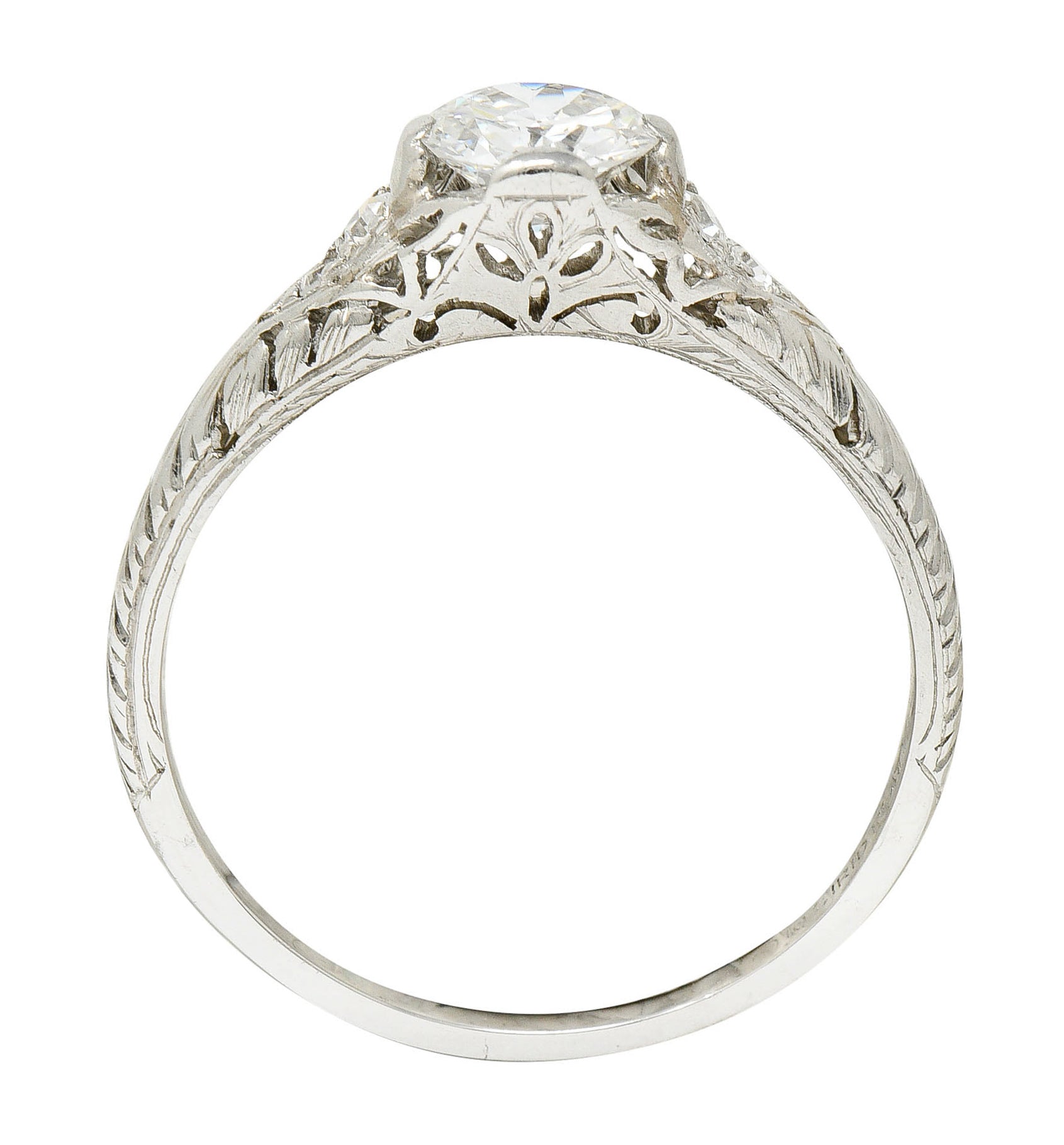 Edwardian 0.70 CTW Diamond Platinum Foliate Engagement RingRing - Wilson's Estate Jewelry