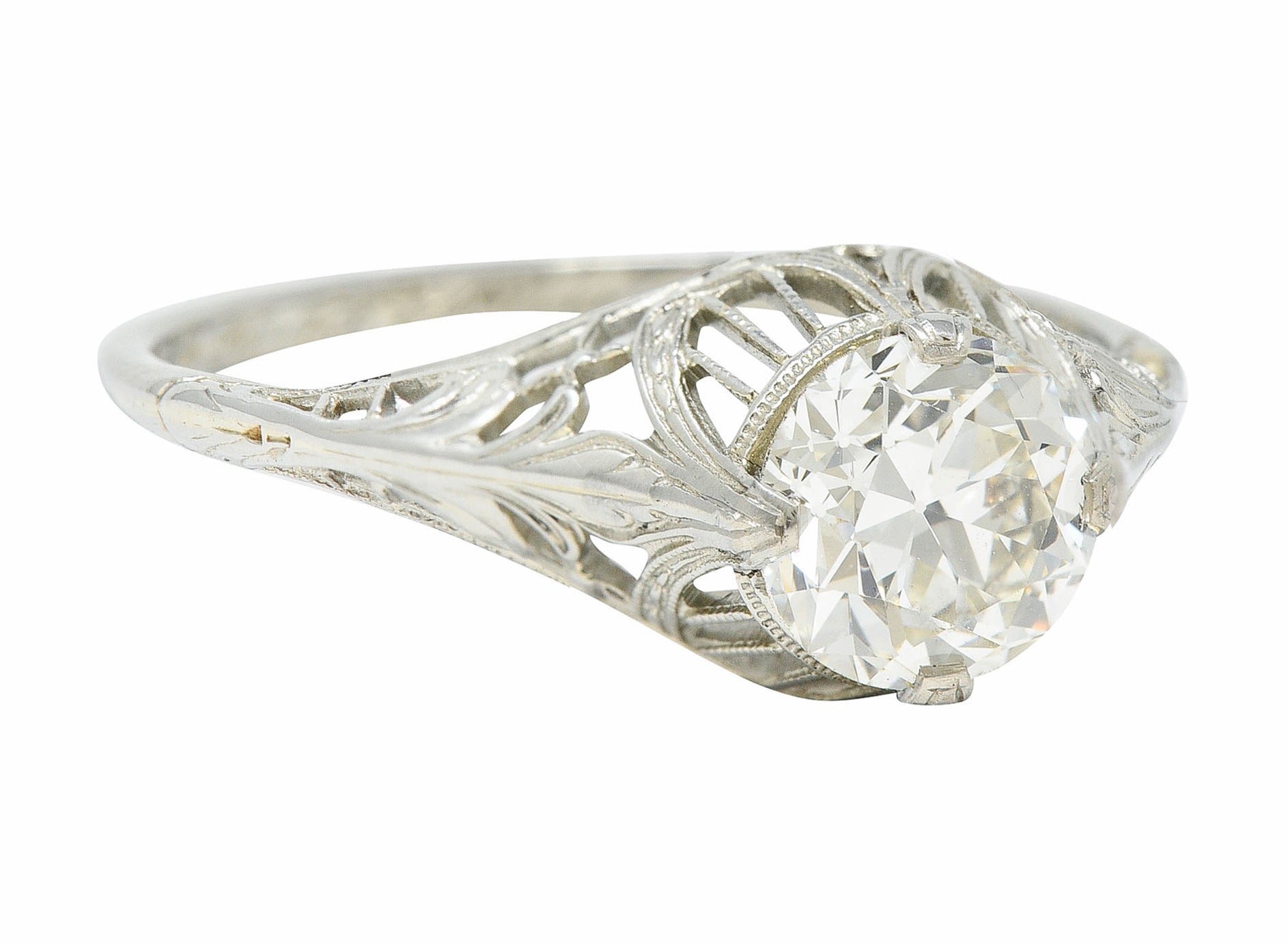 J.R. Wood & Sons Art Deco 1.21 CTW Diamond 18 Karat White Gold Engagement RingRing - Wilson's Estate Jewelry