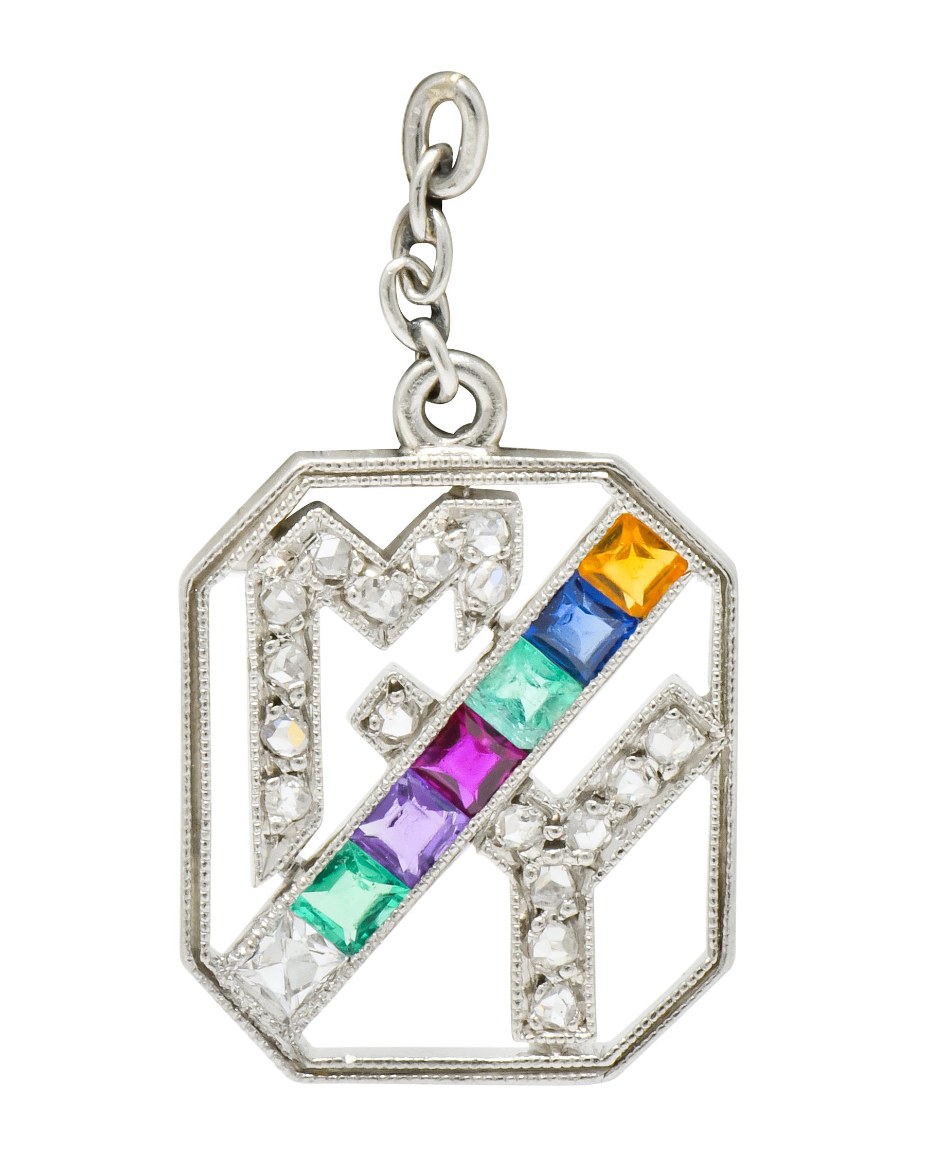 Art Deco Multi-Gem Platinum Acrostic My Dearest Charm - Wilson's Estate Jewelry