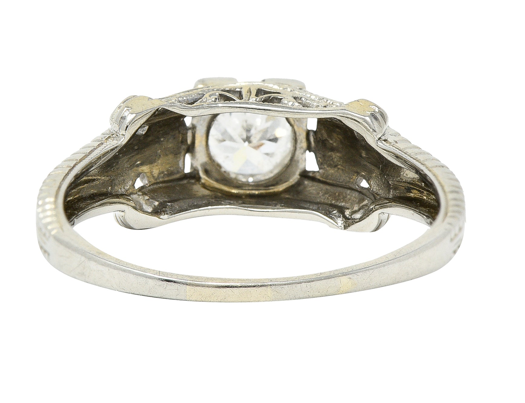 Art Deco 0.45 CTW Old European Cut Diamond 18 Karat White Gold Orange Blossom Engagement Ring Wilson's Estate Jewelry