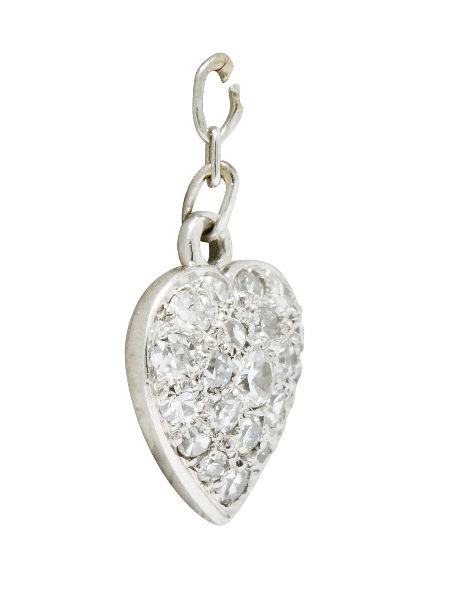 Art Deco 0.55 CTW Pavé Diamond Platinum Heart Charm - Wilson's Estate Jewelry