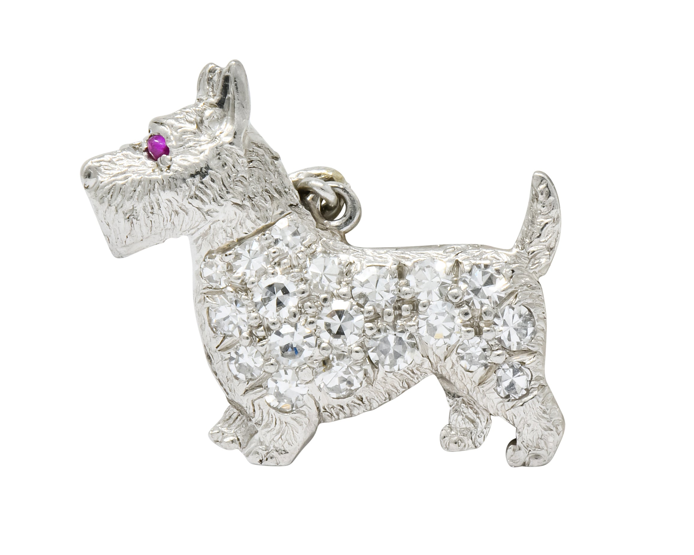 Art Deco Pavé Diamond Platinum Scottish Terrier Dog Charm - Wilson's Estate Jewelry