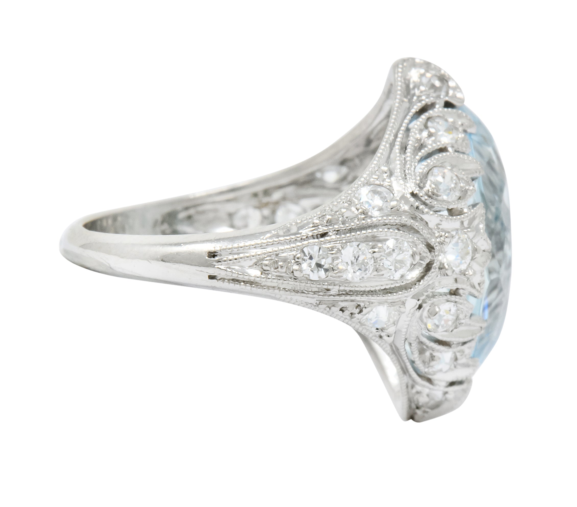 Edwardian Bailey Banks & Biddle 2.83 CTW Aquamarine Diamond Platinum Navette Ring - Wilson's Estate Jewelry