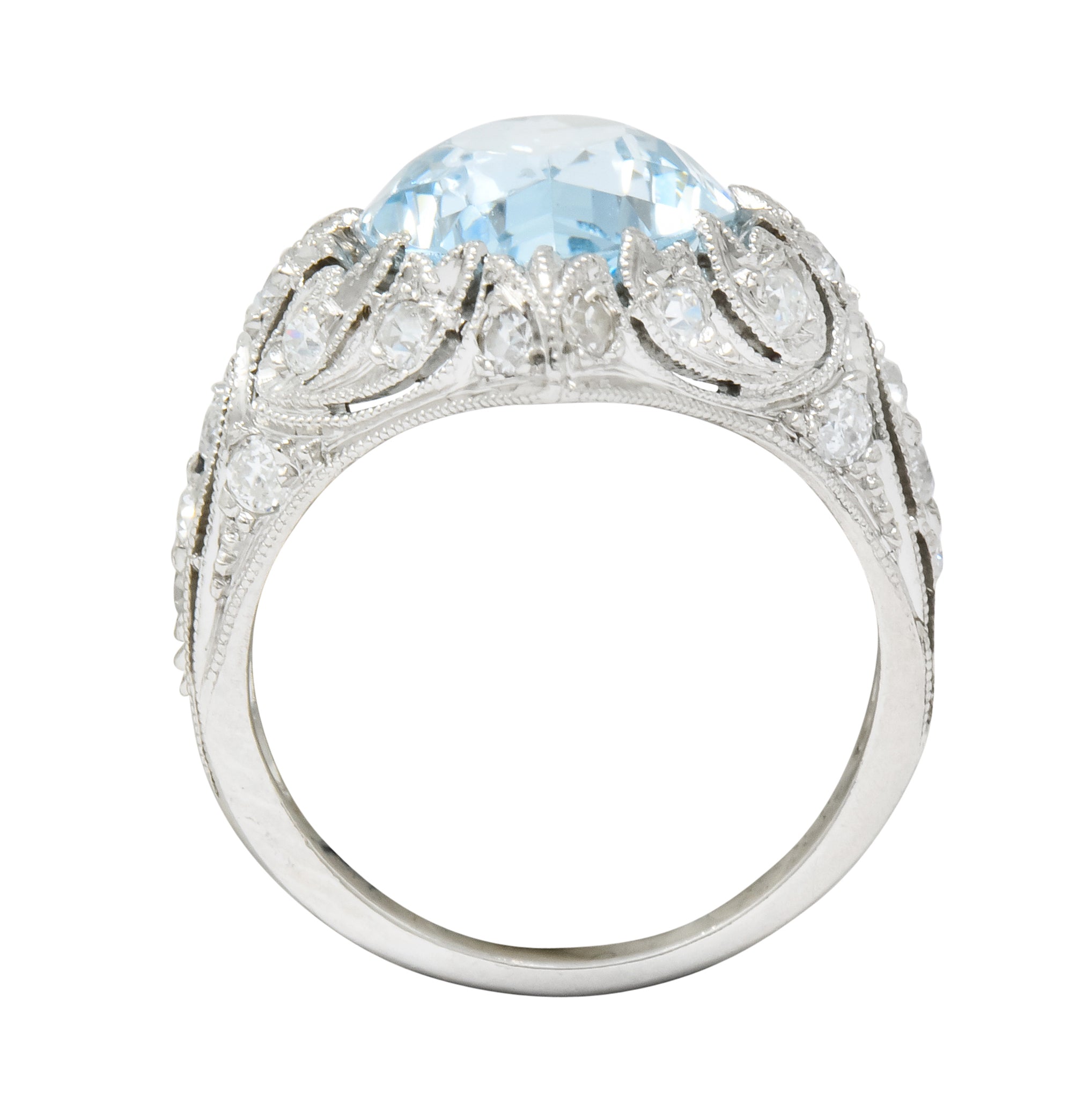 Edwardian Bailey Banks & Biddle 2.83 CTW Aquamarine Diamond Platinum Navette Ring - Wilson's Estate Jewelry