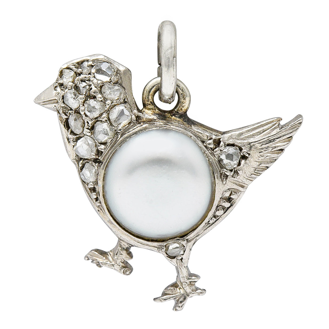 1920's Art Deco Pave Diamond Pearl Platinum Chick Charmcharm - Wilson's Estate Jewelry