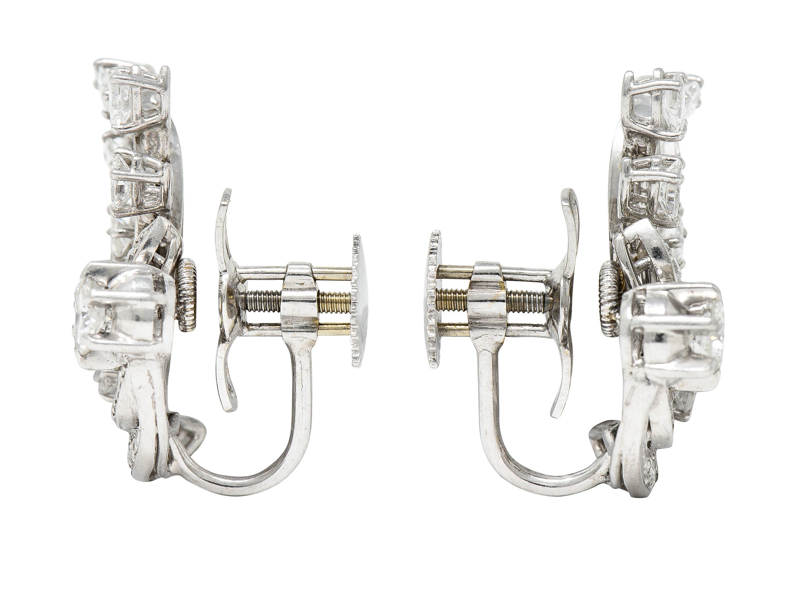 Mid-Century 2.65 CTW Diamond Platinum Foliate Screwback EarringsEarrings - Wilson's Estate Jewelry