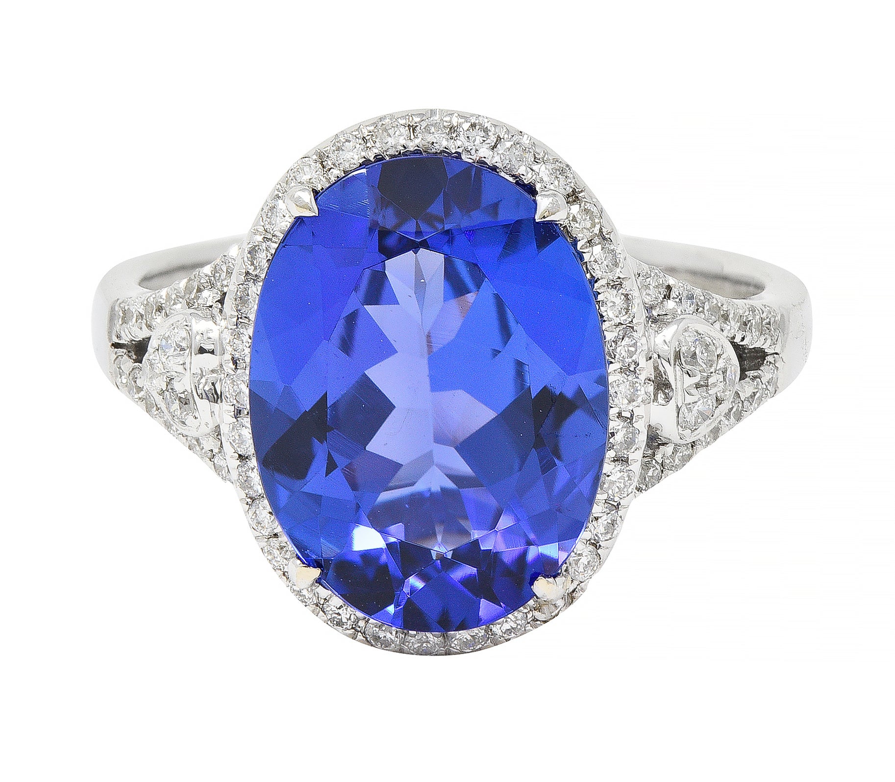 Contemporary 4.71 CTW Tanzanite Diamond 14 Karat White Gold Halo Ring