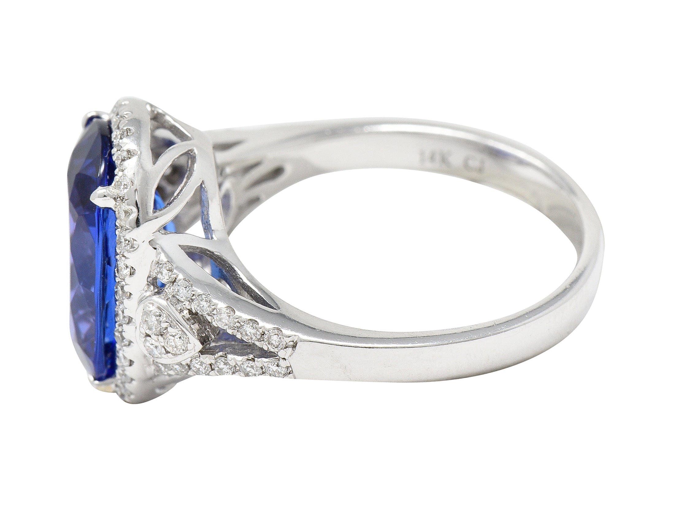 Contemporary 4.71 CTW Tanzanite Diamond 14 Karat White Gold Halo Ring