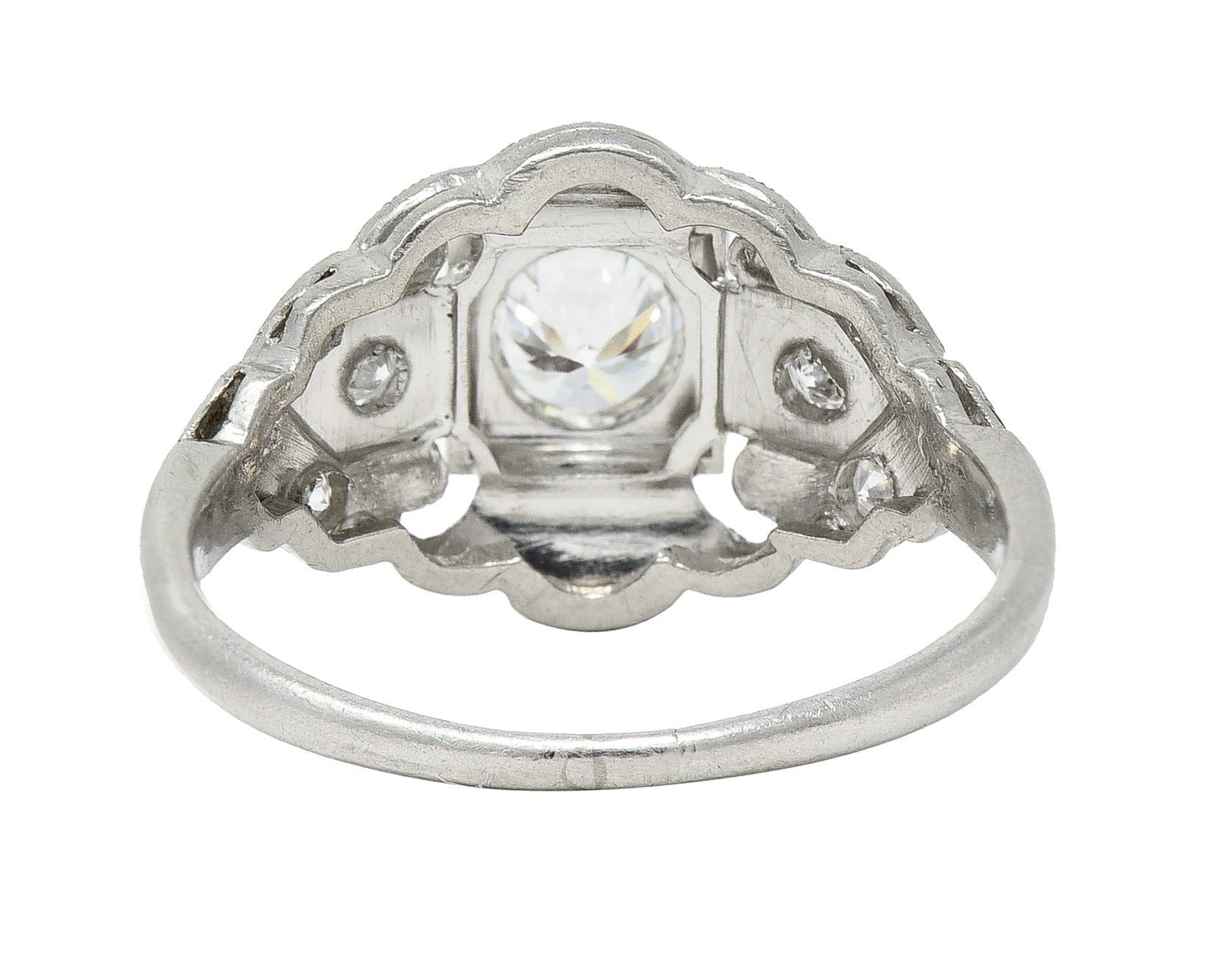 Art Deco 0.41 CTW Old European Cut Diamond Platinum Scrolling Foliate Bombay Engagement Ring Wilson's Estate Jewelry