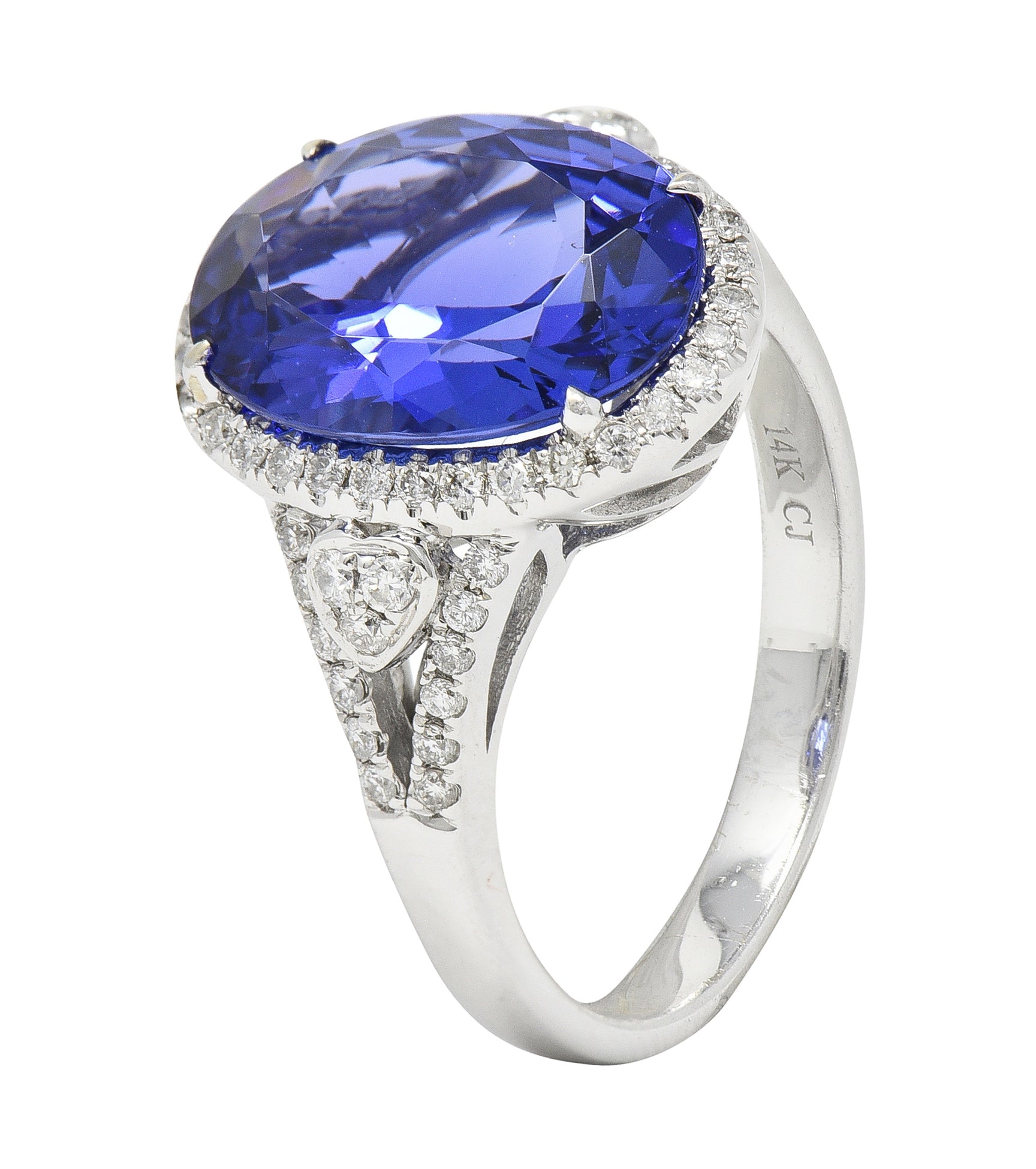 Contemporary 4.71 CTW Tanzanite Diamond 14 Karat White Gold Halo Ring