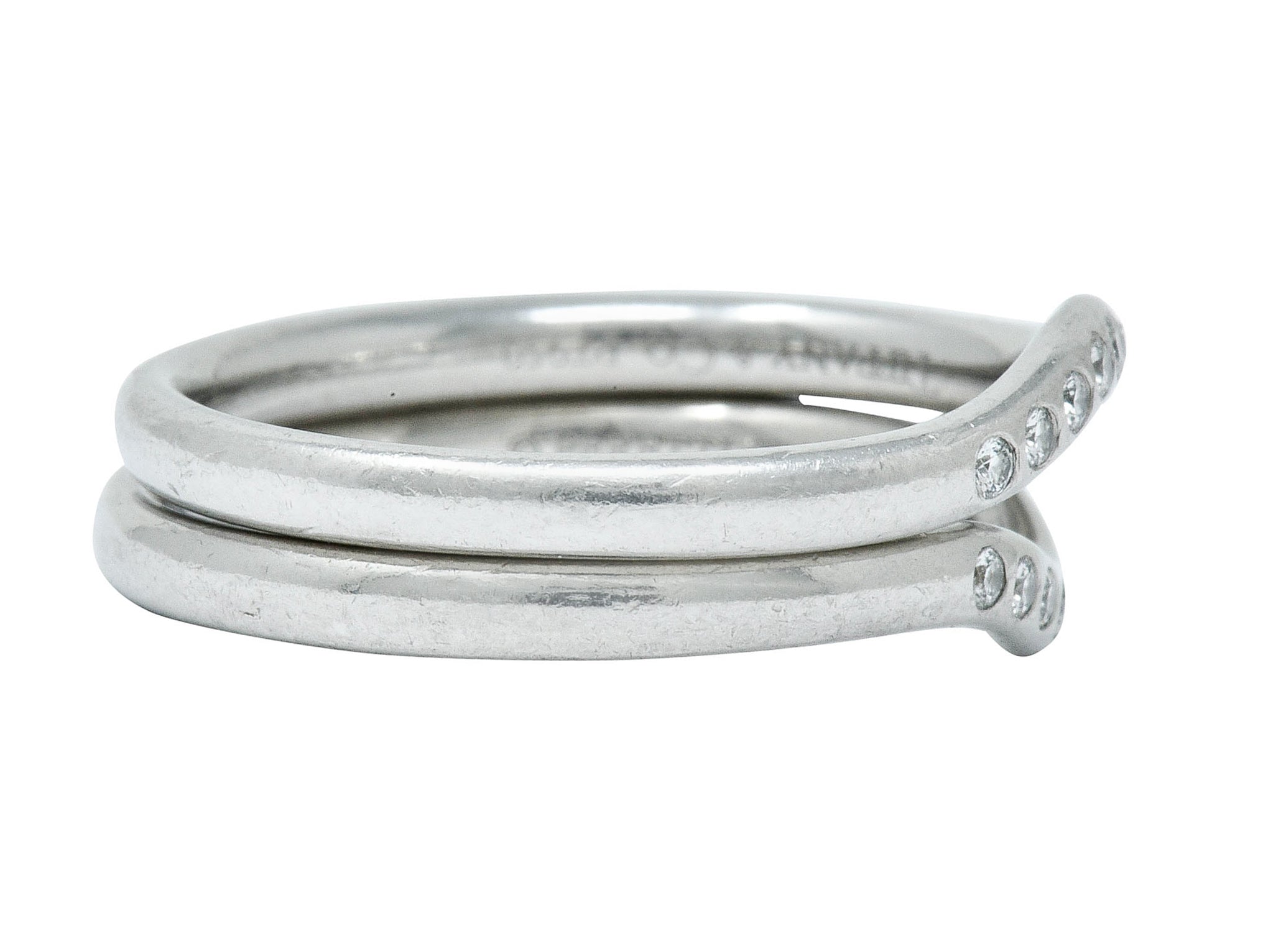 Two Tiffany & Co. Vintage Diamond Platinum Chevron Contour Stacking Band RingsRing - Wilson's Estate Jewelry