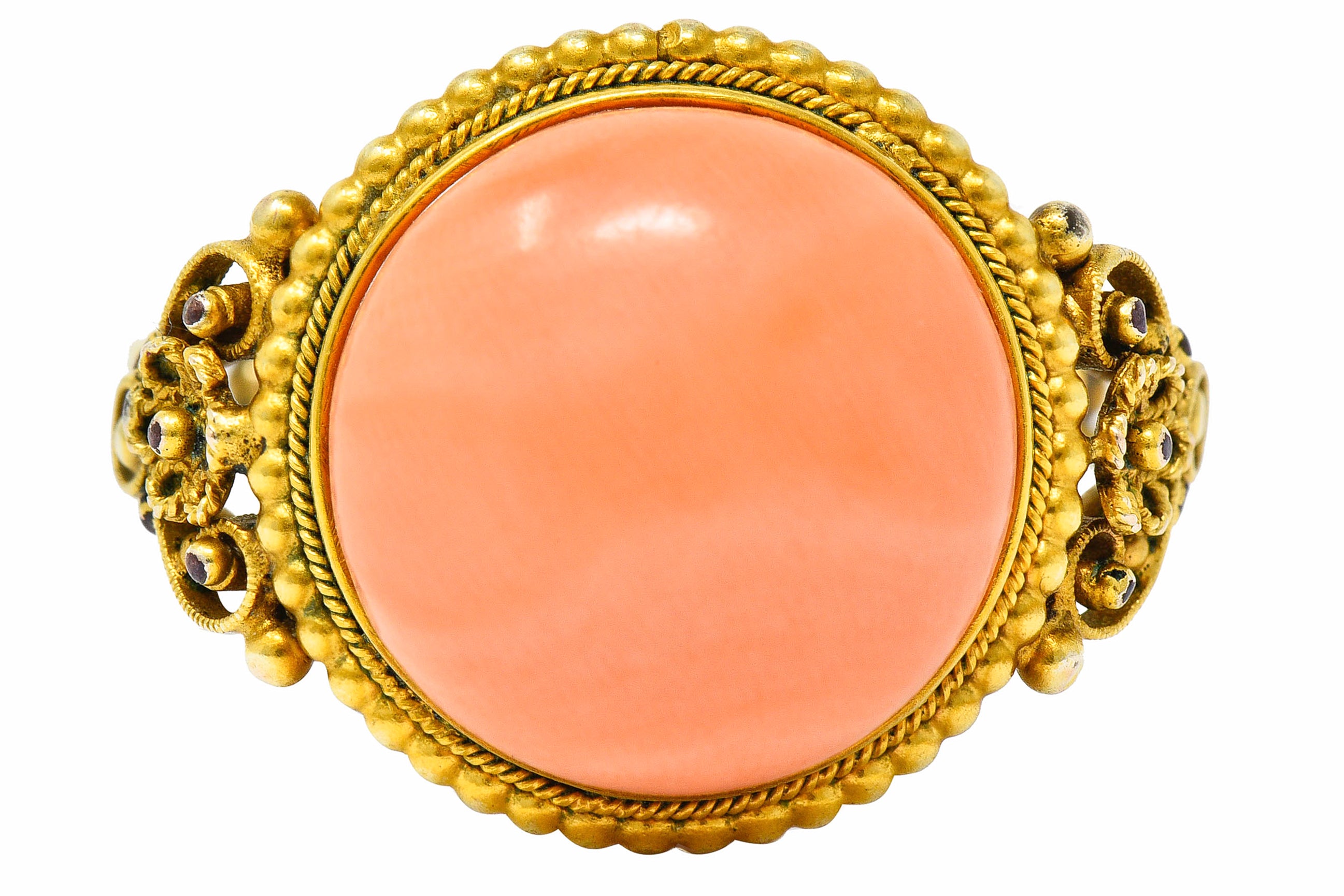 Victorian 14 Karat Yellow Gold Orange Coral Cocktail RingRing - Wilson's Estate Jewelry