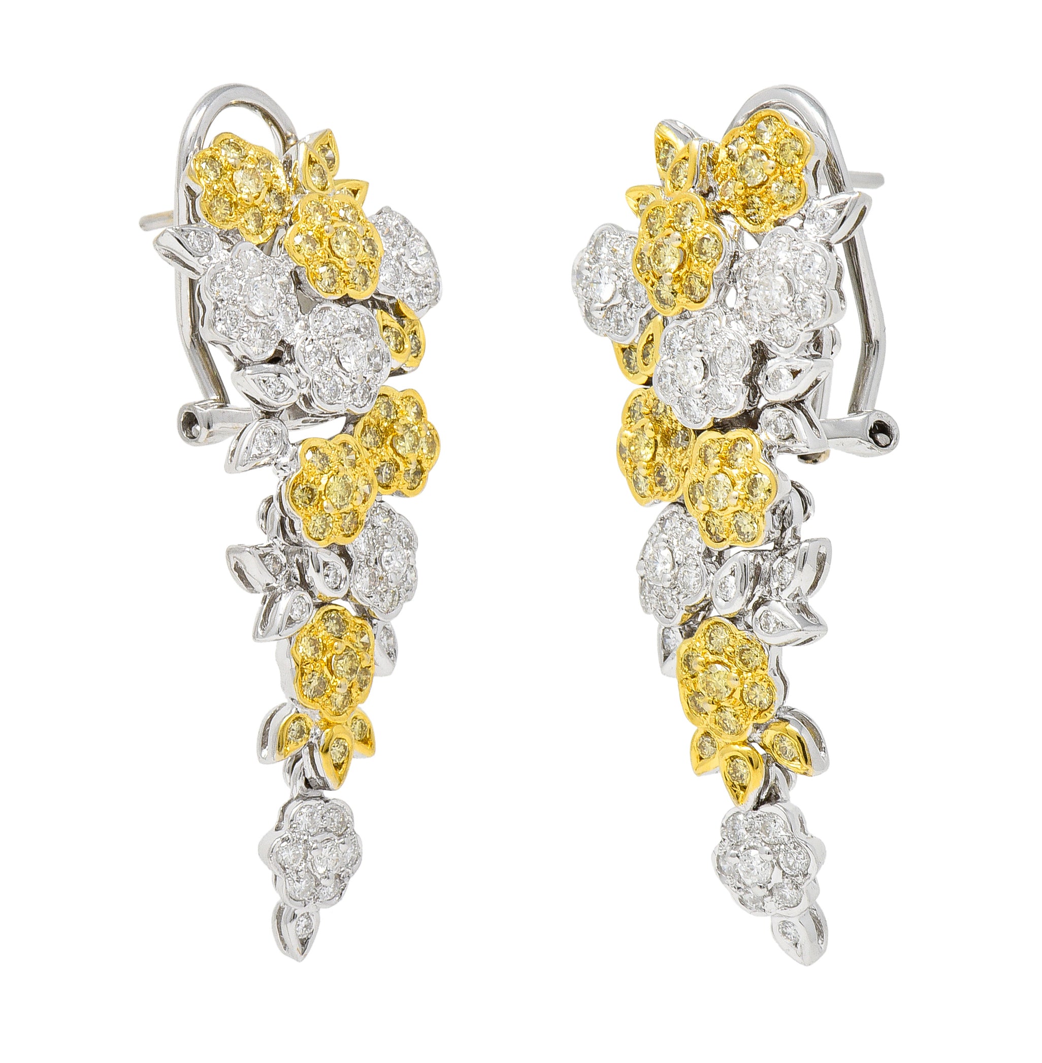 Contemporary 1.58 CTW Fancy Yellow Diamond 18 Karat Gold Floral Earrings