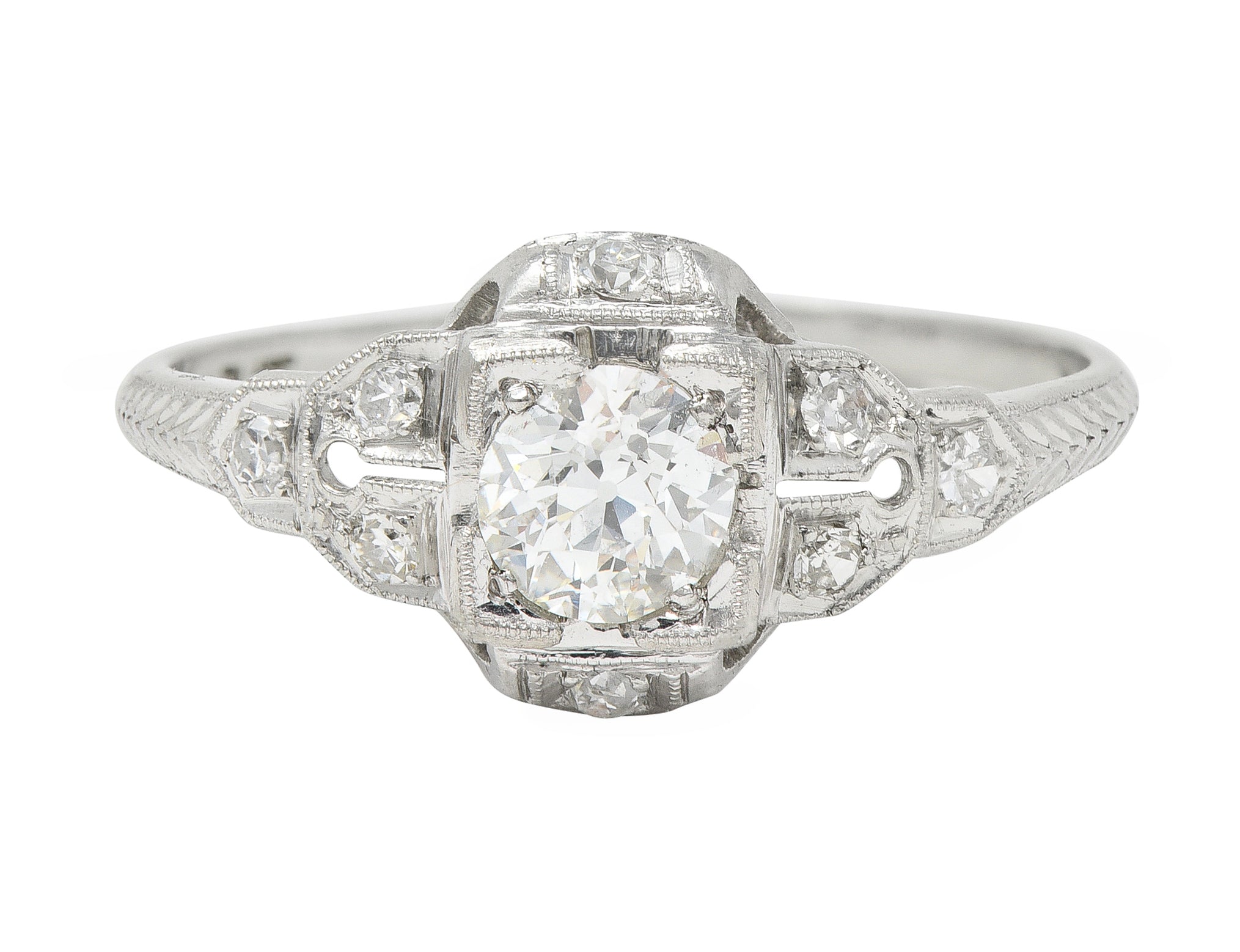 Art Deco 0.64 CTW Old European Cut Diamond Platinum Quatrefoil Engagement Ring