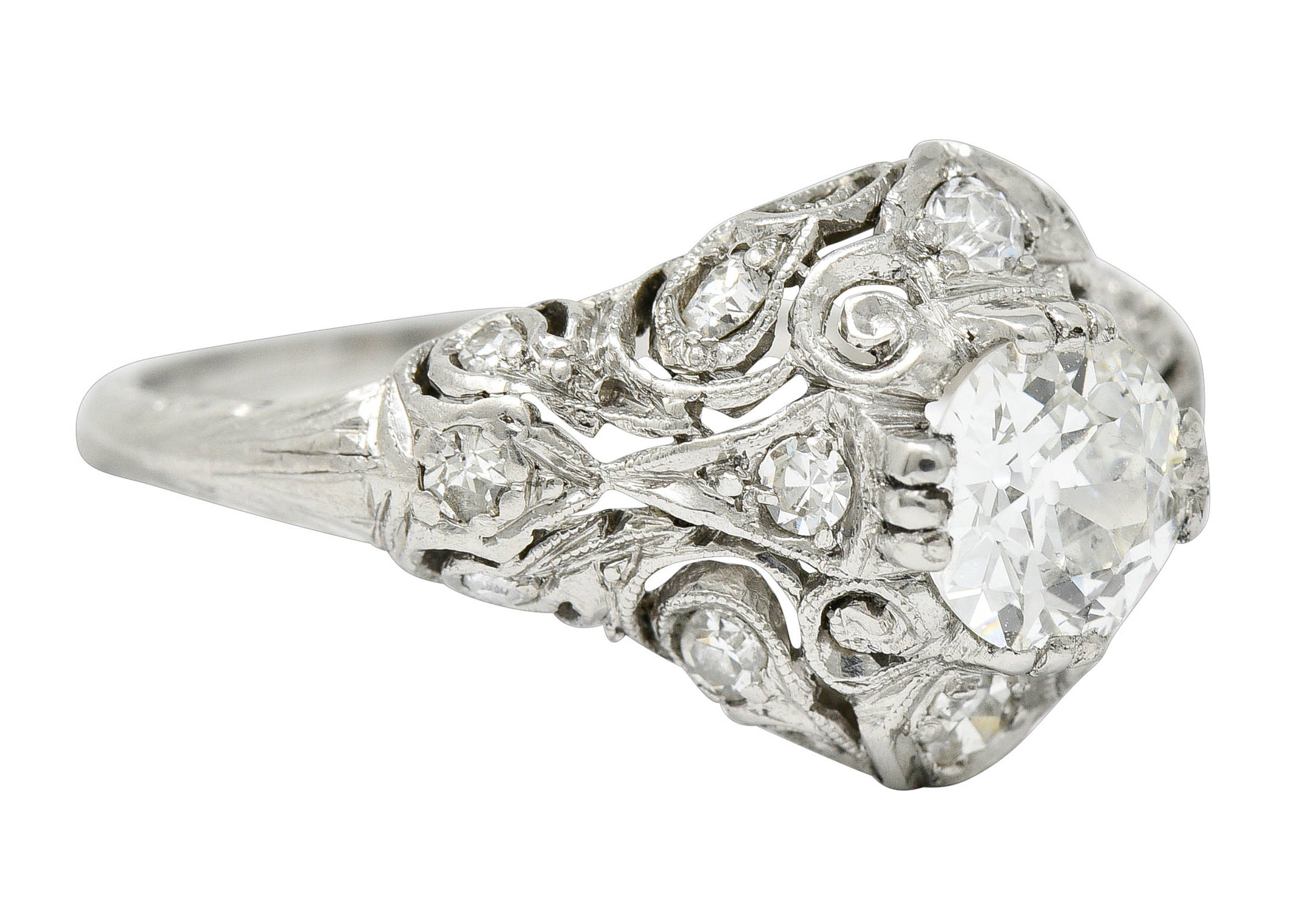 Wheeler & Co. Edwardian 1.05 CTW Diamond Platinum Scrolled Engagement RingRing - Wilson's Estate Jewelry