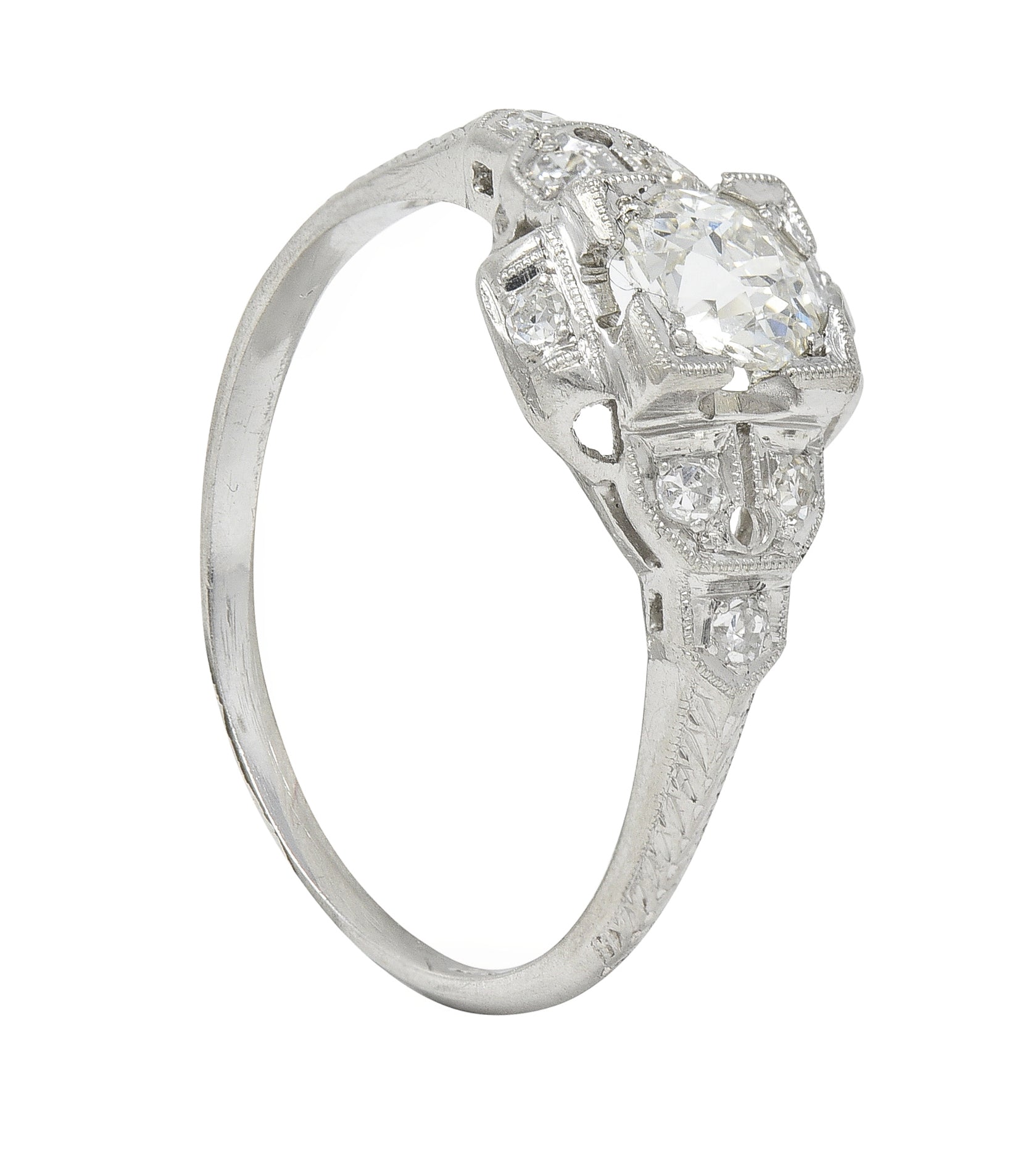 Art Deco 0.64 CTW Old European Cut Diamond Platinum Quatrefoil Engagement Ring