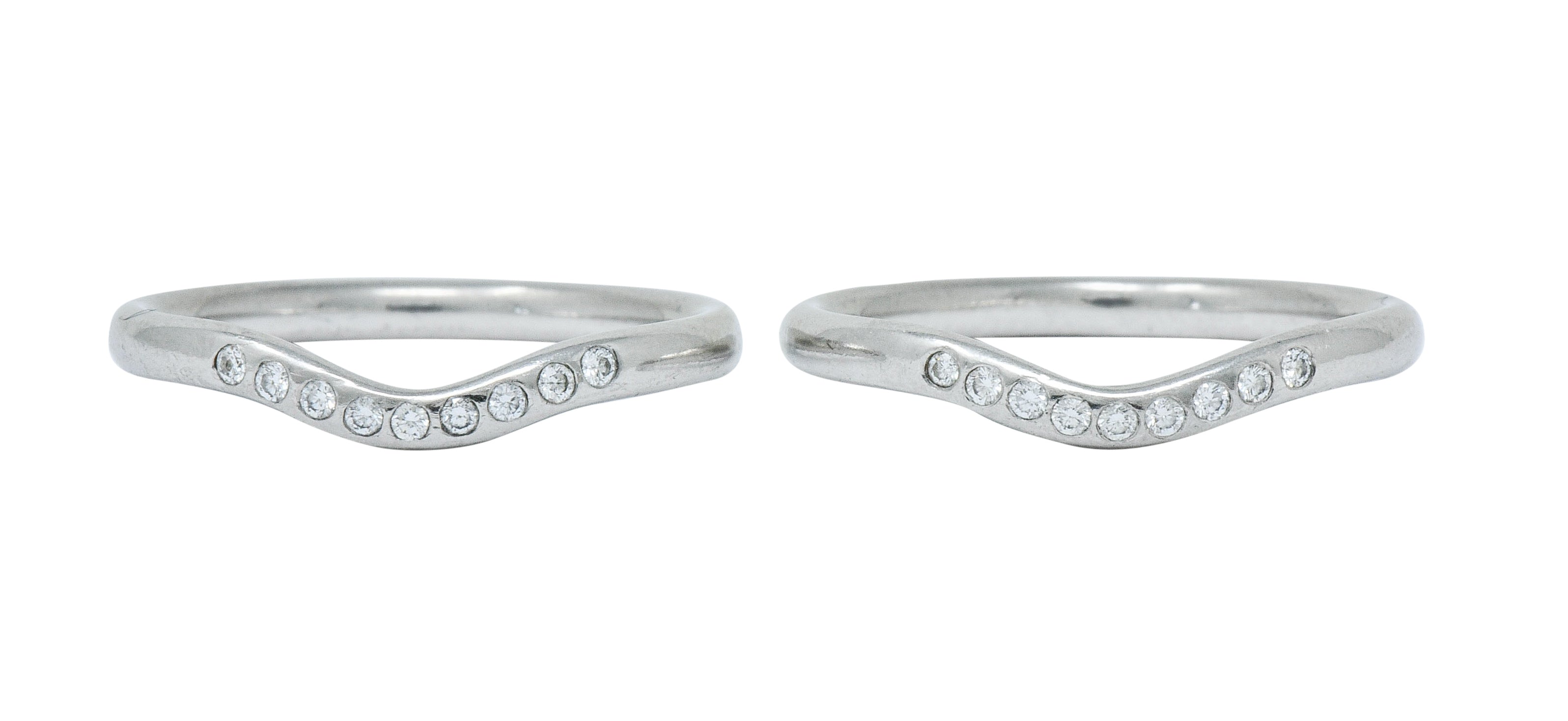 Two Tiffany & Co. Vintage Diamond Platinum Chevron Contour Stacking Band RingsRing - Wilson's Estate Jewelry