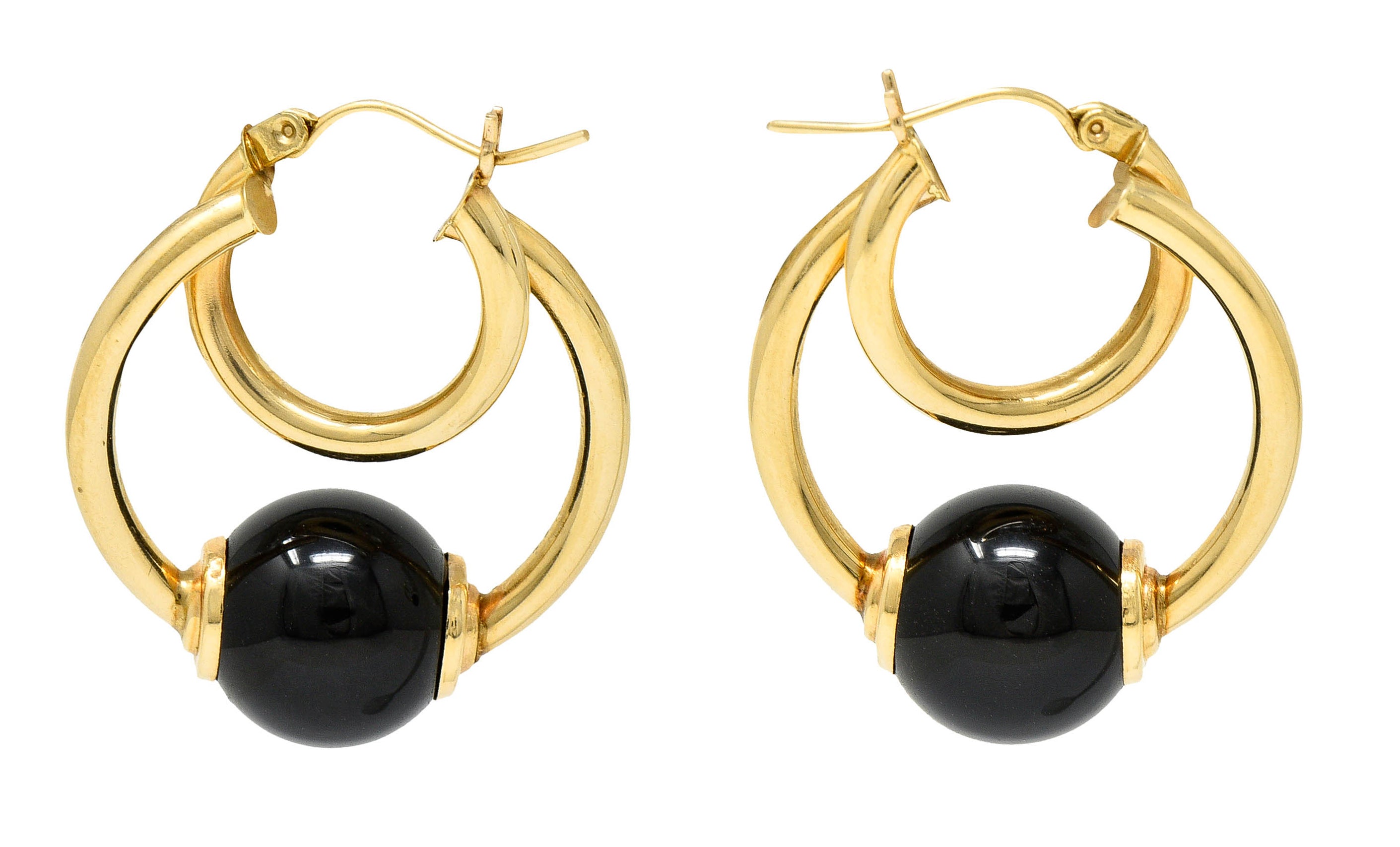 1980's Vintage Onyx 14 Karat Gold Hoop EarringsEarrings - Wilson's Estate Jewelry