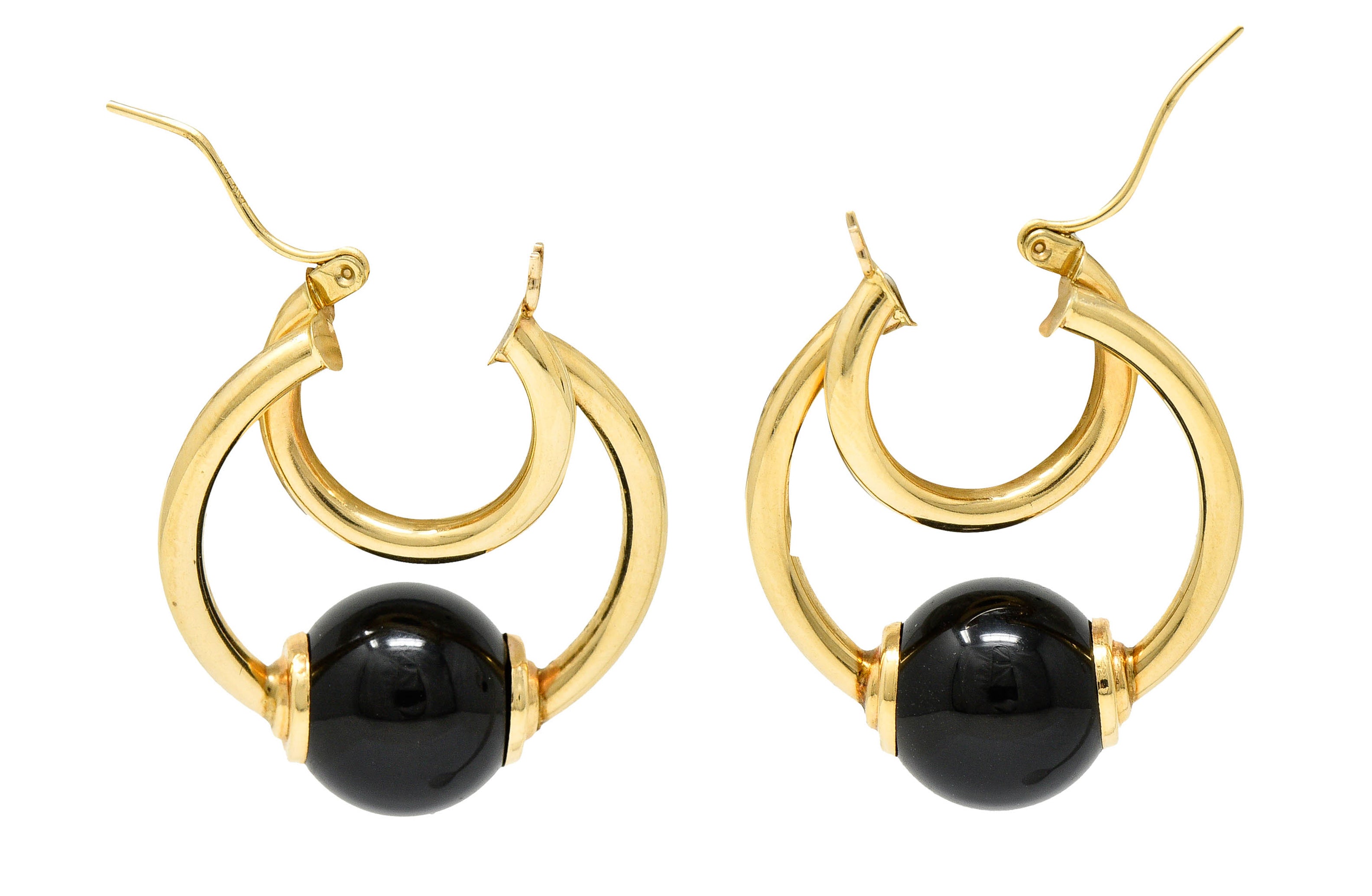 1980's Vintage Onyx 14 Karat Gold Hoop EarringsEarrings - Wilson's Estate Jewelry