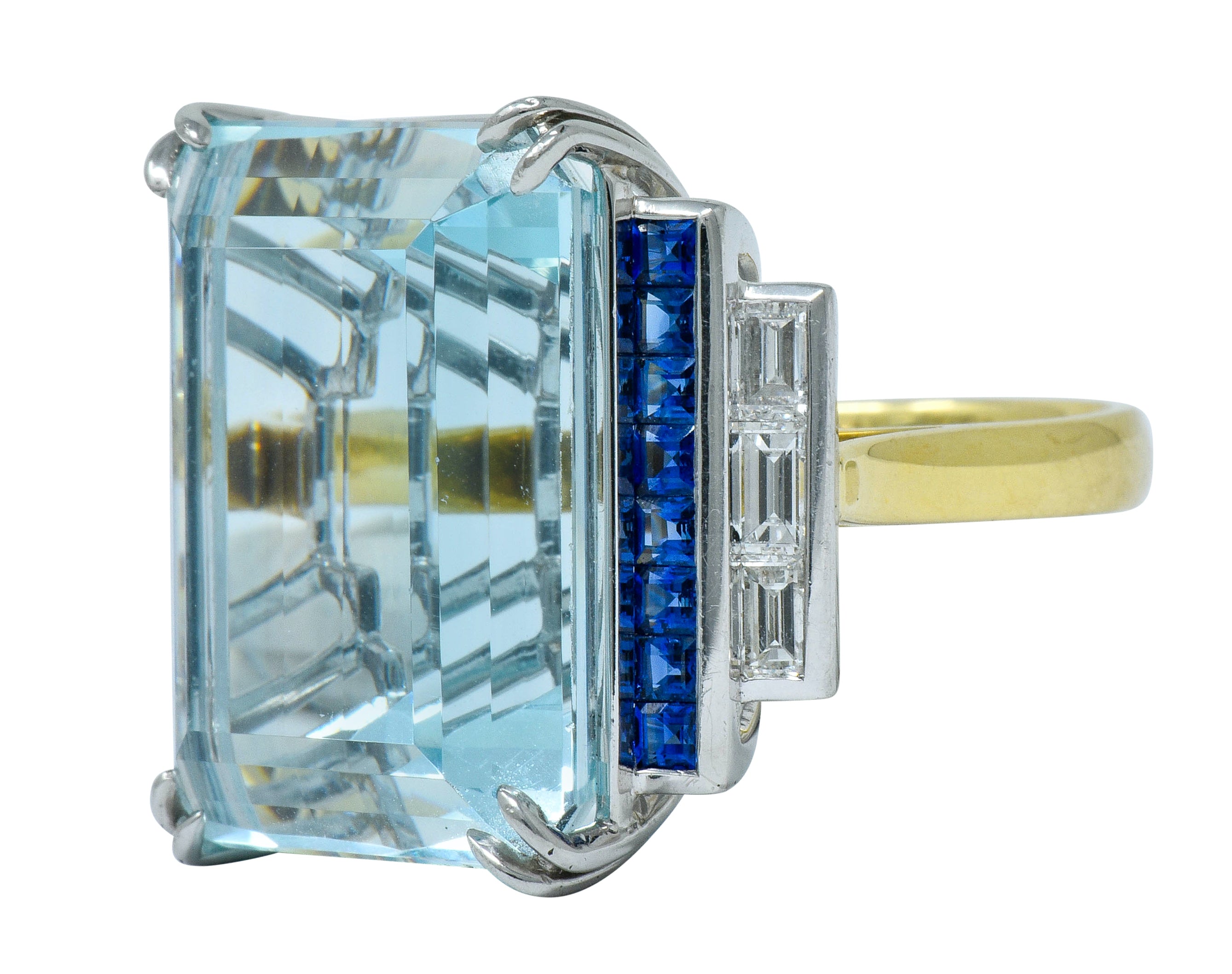 1950's Mid-Century 41.22 CTW Aquamarine Sapphire Diamond Platinum 18 Karat Gold Cocktail RingRing - Wilson's Estate Jewelry