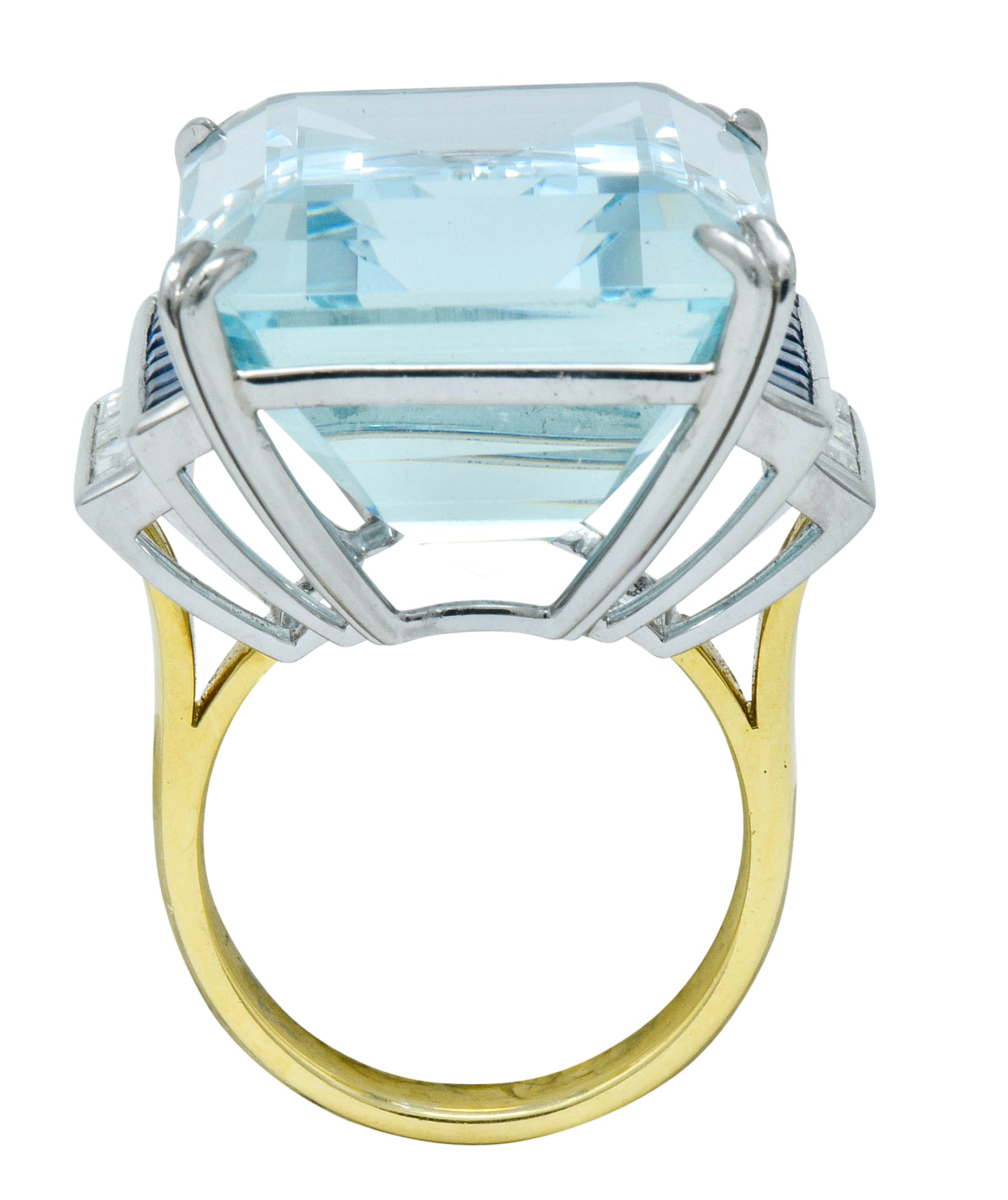 1950's Mid-Century 41.22 CTW Aquamarine Sapphire Diamond Platinum 18 Karat Gold Cocktail RingRing - Wilson's Estate Jewelry