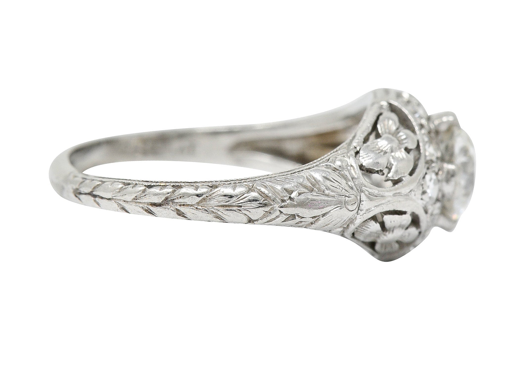 1930's William Kinscherf Co. 0.85 CTW Diamond Platinum Floral Engagement RingRing - Wilson's Estate Jewelry