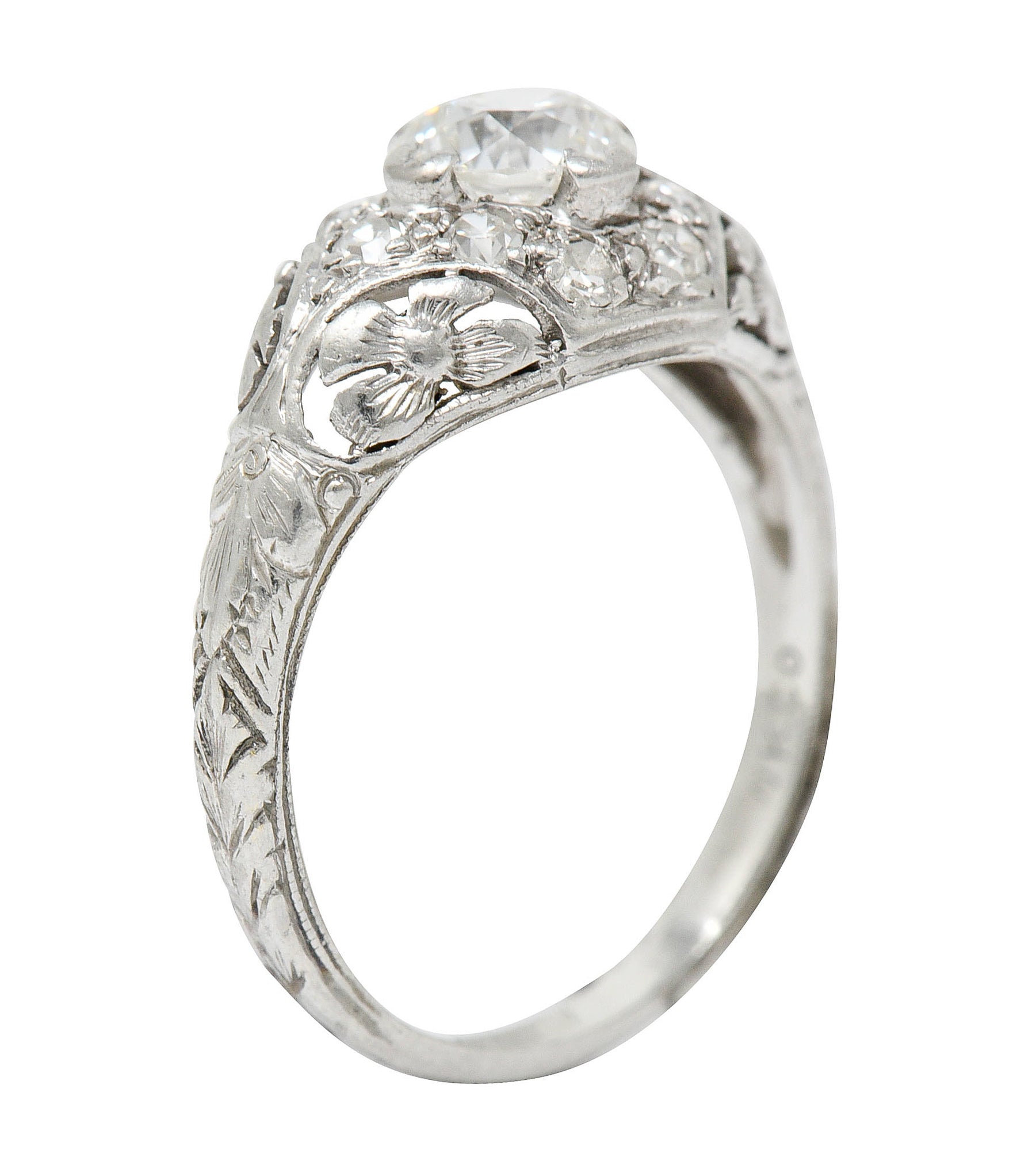 1930's William Kinscherf Co. 0.85 CTW Diamond Platinum Floral Engagement RingRing - Wilson's Estate Jewelry