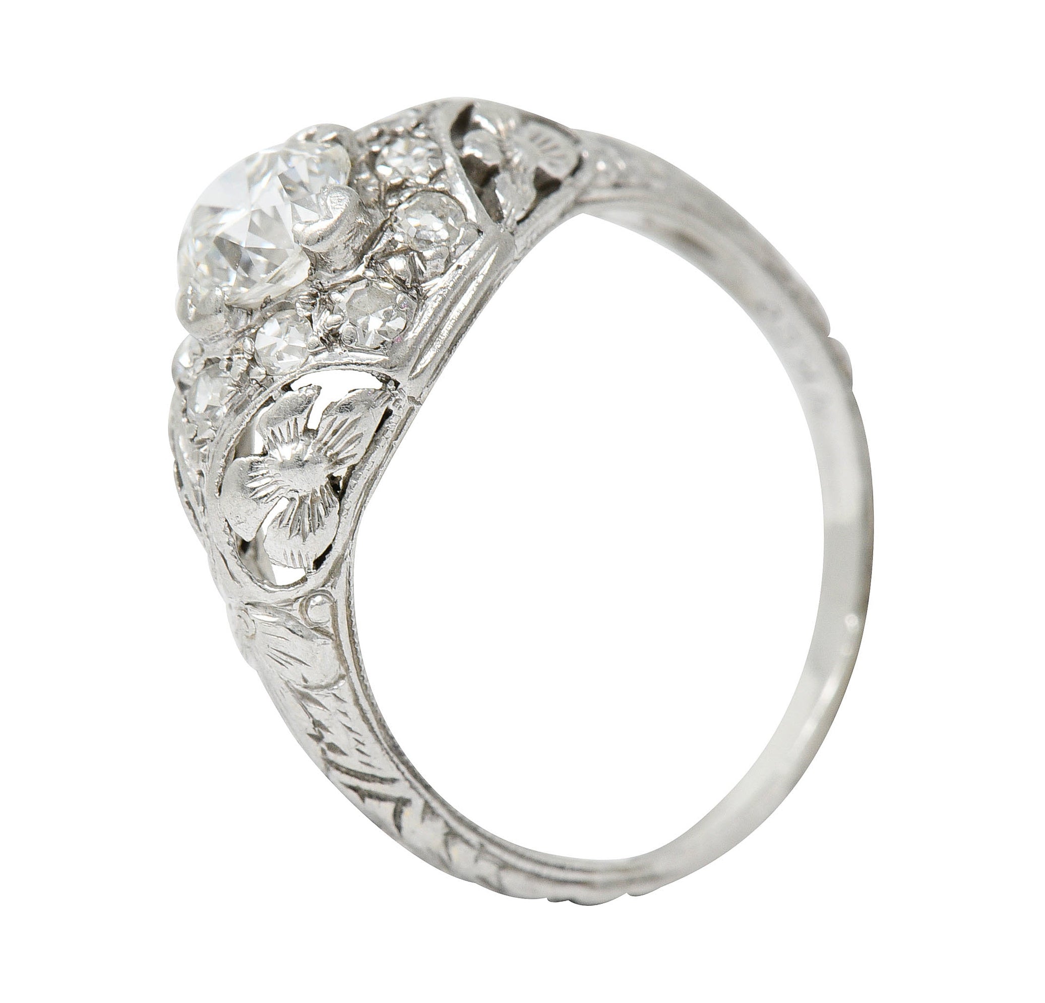 1930's William Kinscherf Co. 0.85 CTW Diamond Platinum Floral Engagement RingRing - Wilson's Estate Jewelry