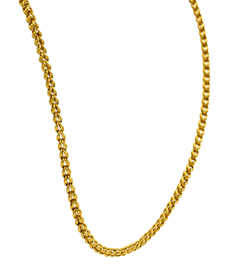 Victorian 18 Karat Yellow Gold Antique Wheat Chain Necklace Wilson's Estate Jewelry