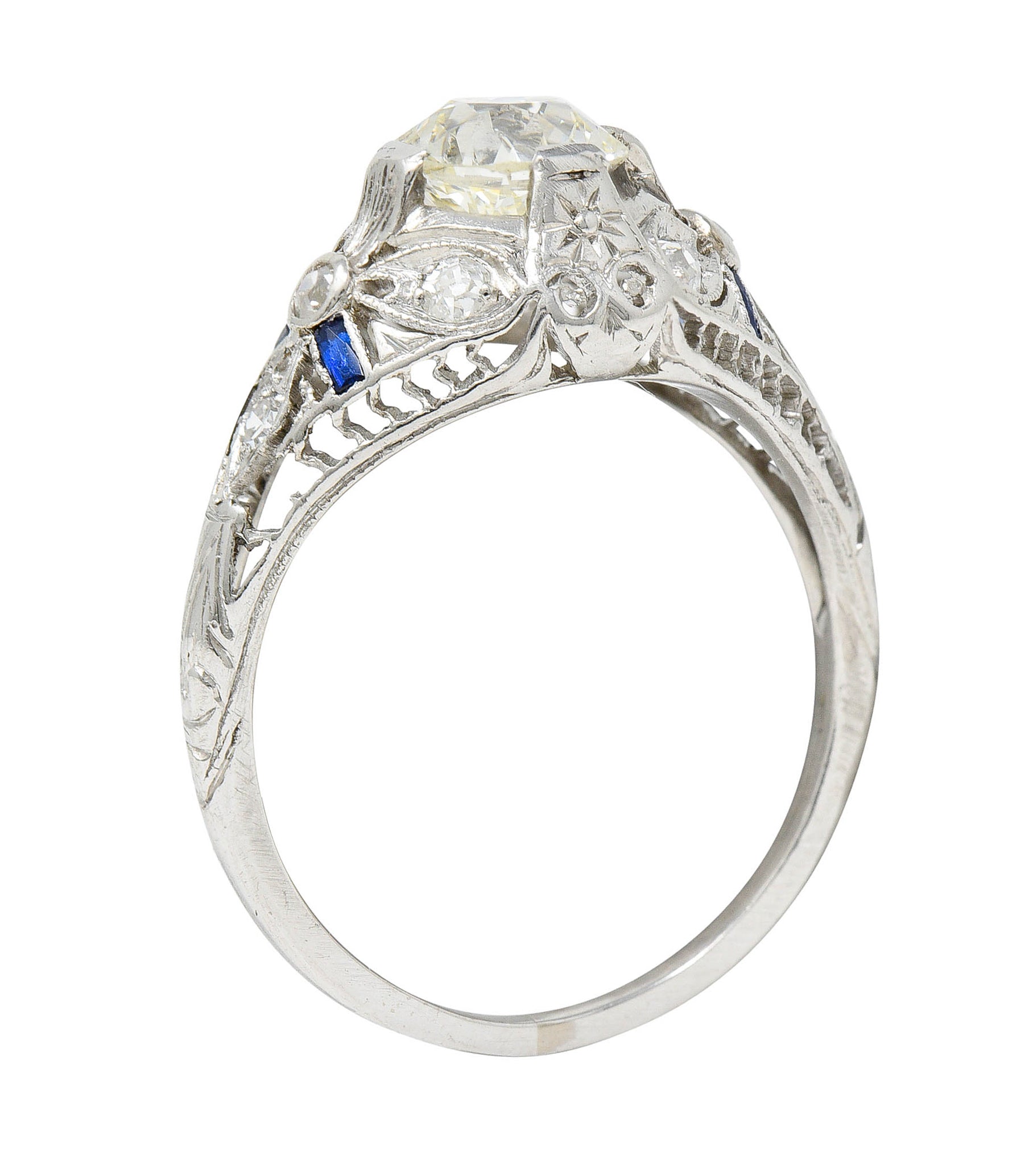 Belle Epoque 1.14 CTW Diamond Sapphire Platinum Bombe Engagement Ring GIARing - Wilson's Estate Jewelry