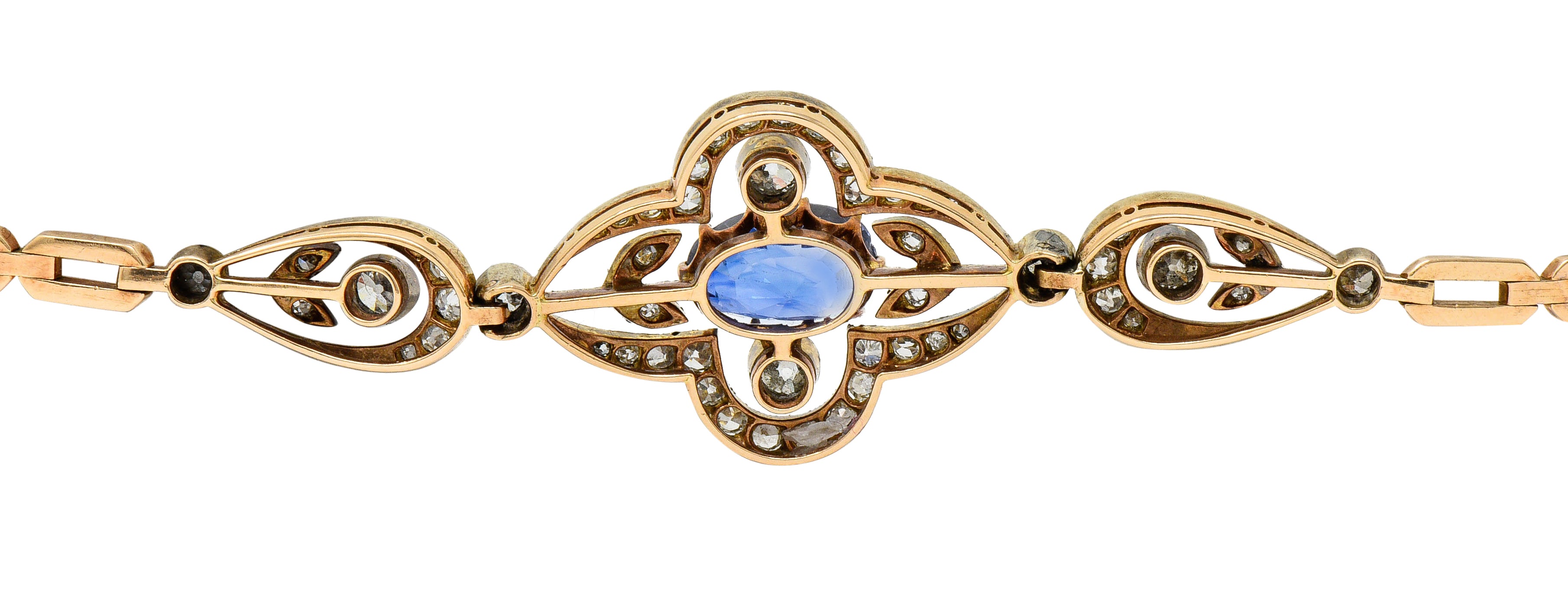 1920's Russian 4.00 CTW No Heat Ceylon Sapphire Diamond 14 Karat Two-Tone Gold Bracelet GIAbracelet - Wilson's Estate Jewelry