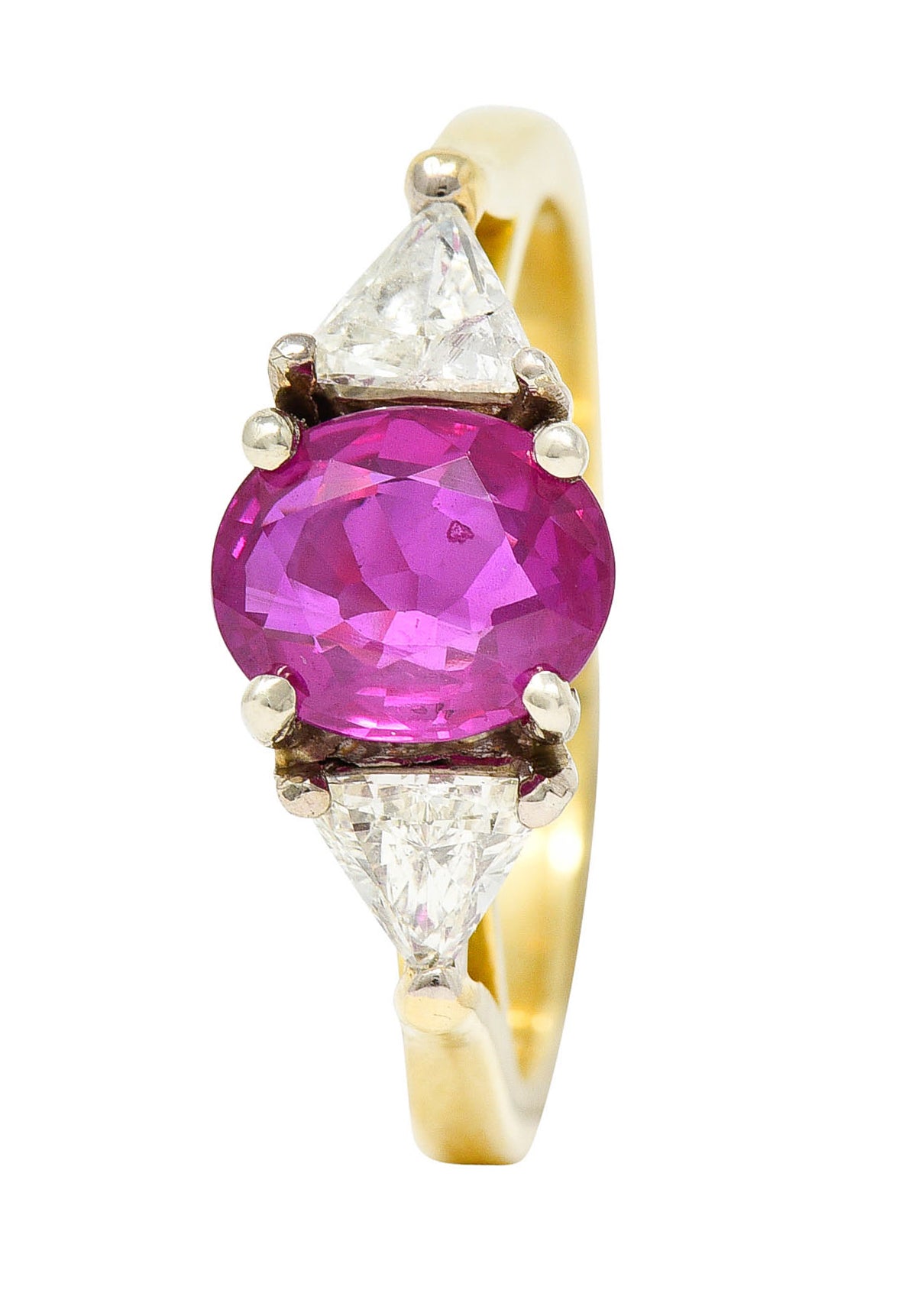 1980's Vintage 1.68 CTW Burmese Ruby Diamond 18 Karat Two-Tone Gold Ring AGLRing - Wilson's Estate Jewelry