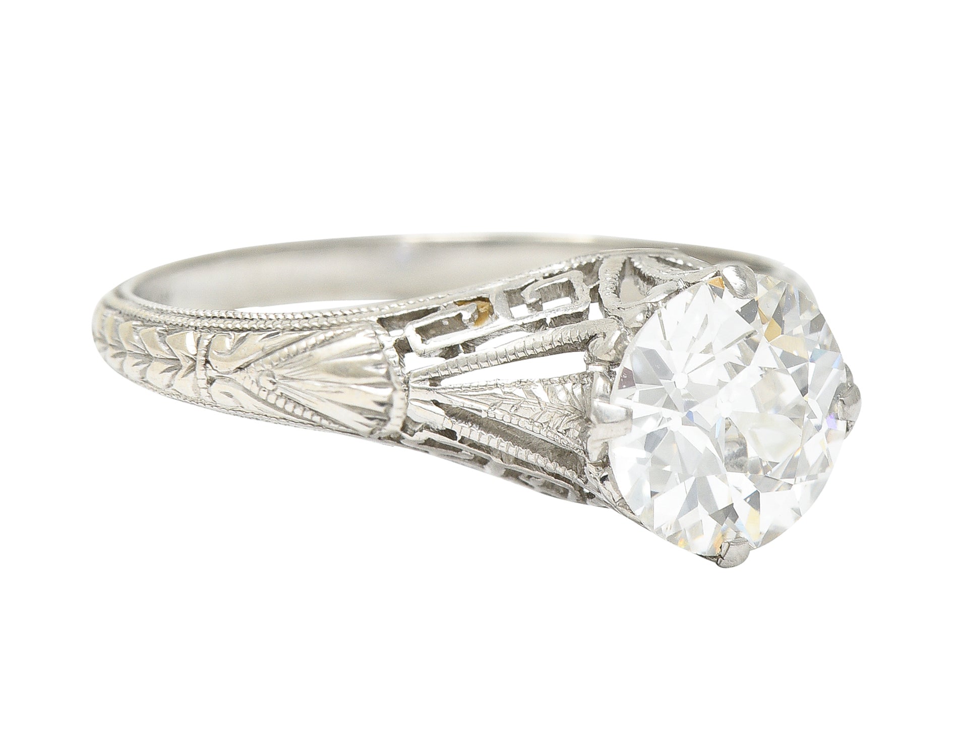 Art Deco 1.21 CTW Old European Cut Diamond Platinum Wheat Greek Key Vintage Engagement Ring GIA Wilson's Estate Jewelry