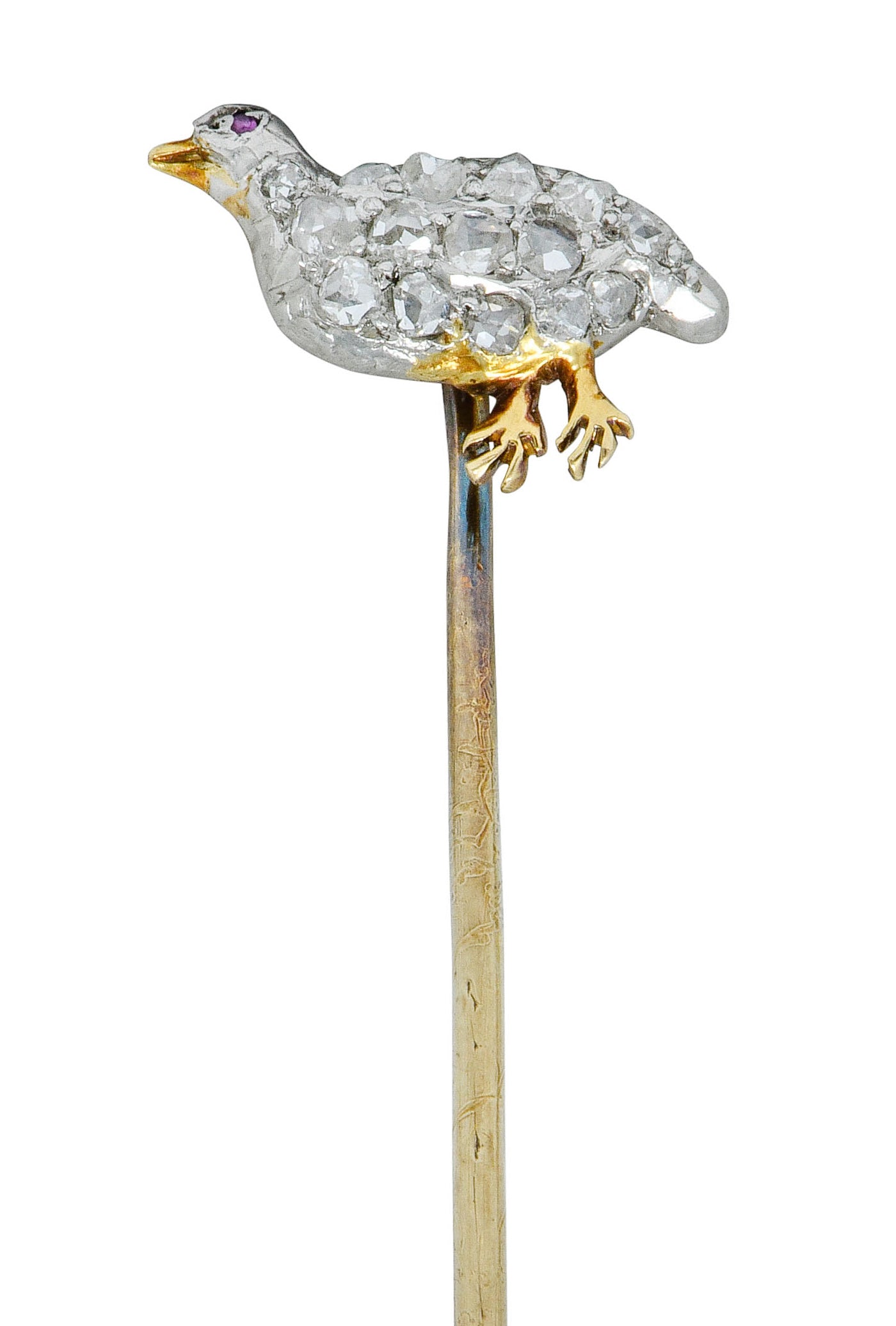 Edwardian 0.50 CTW Rose Cut Diamond Platinum-Topped Gold Partridge StickpinStick Pin - Wilson's Estate Jewelry