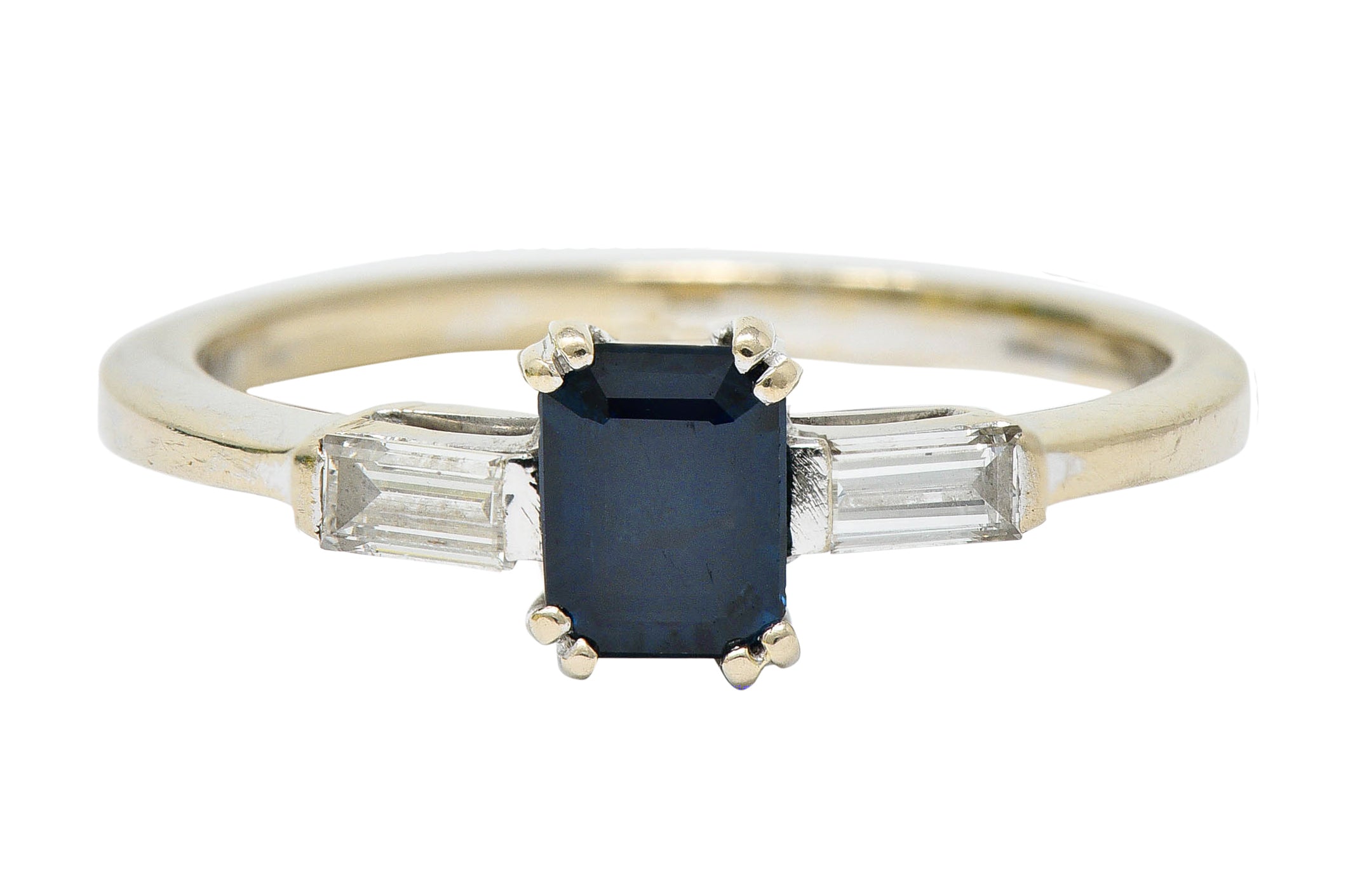 Vintage 0.95 CTW Sapphire Diamond 18 Karat White Gold Three Stone RingRing - Wilson's Estate Jewelry