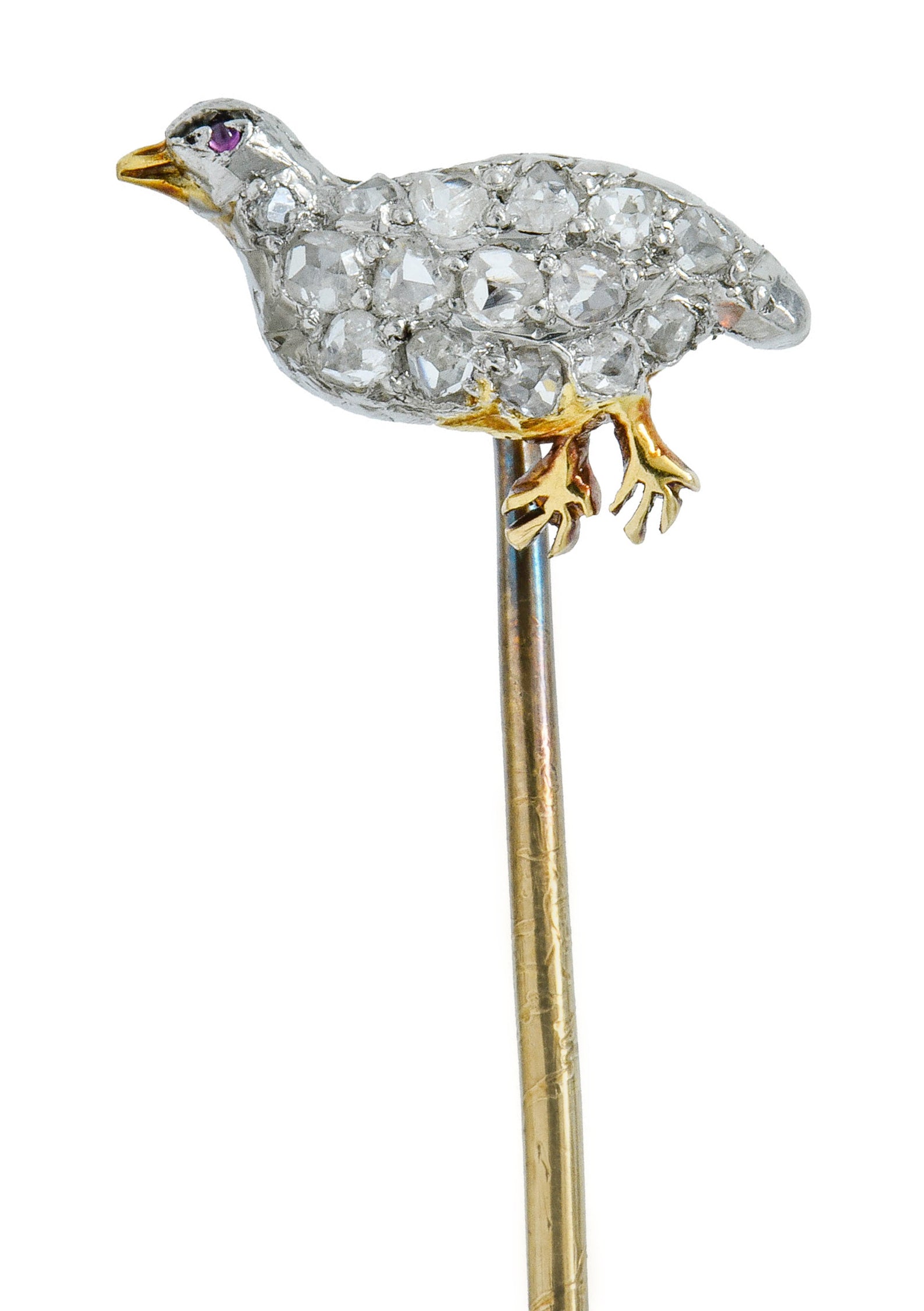 Edwardian 0.50 CTW Rose Cut Diamond Platinum-Topped Gold Partridge StickpinStick Pin - Wilson's Estate Jewelry