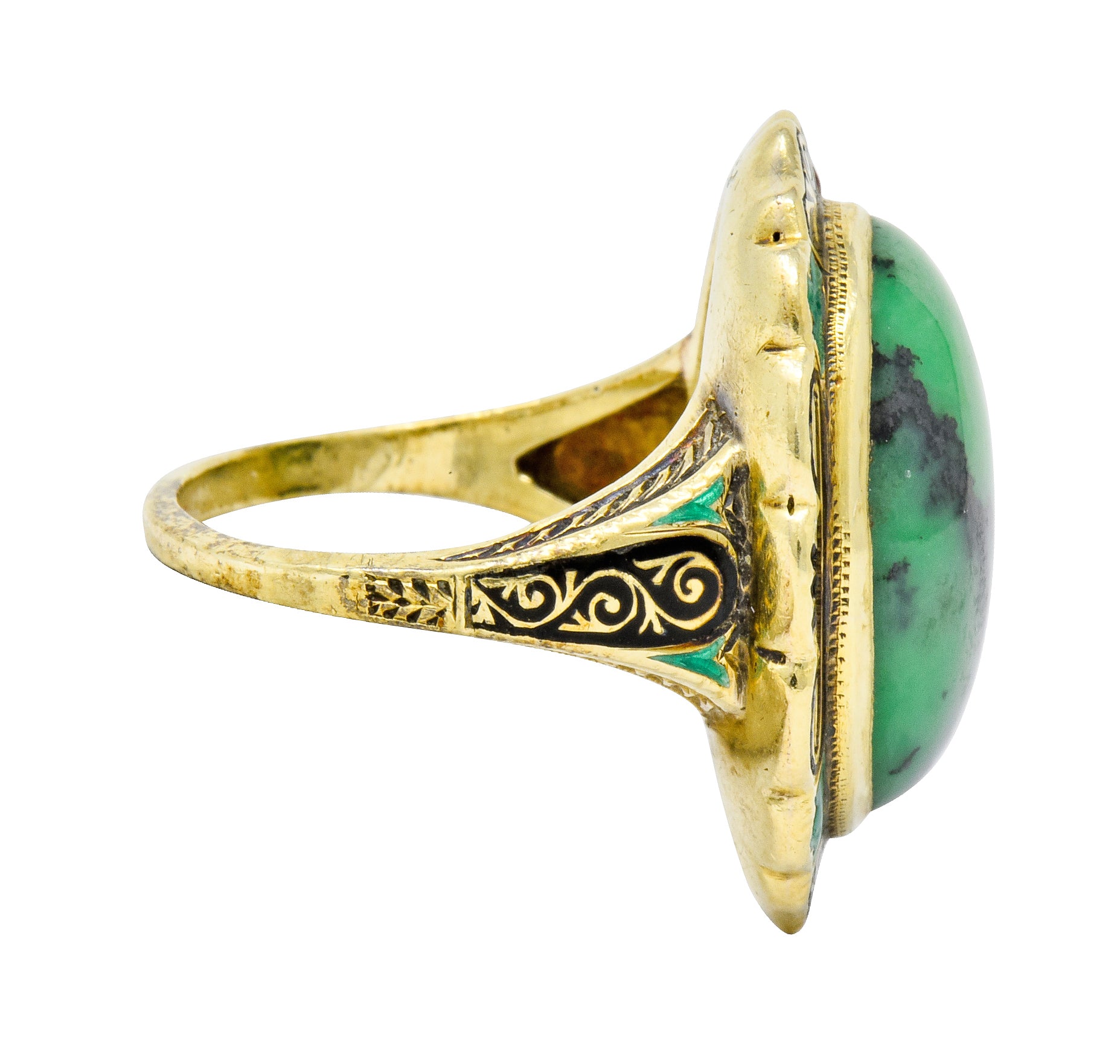 Art Nouveau Hardstone Cabochon Enamel 14 Karat Gold Gemstone Ring - Wilson's Estate Jewelry